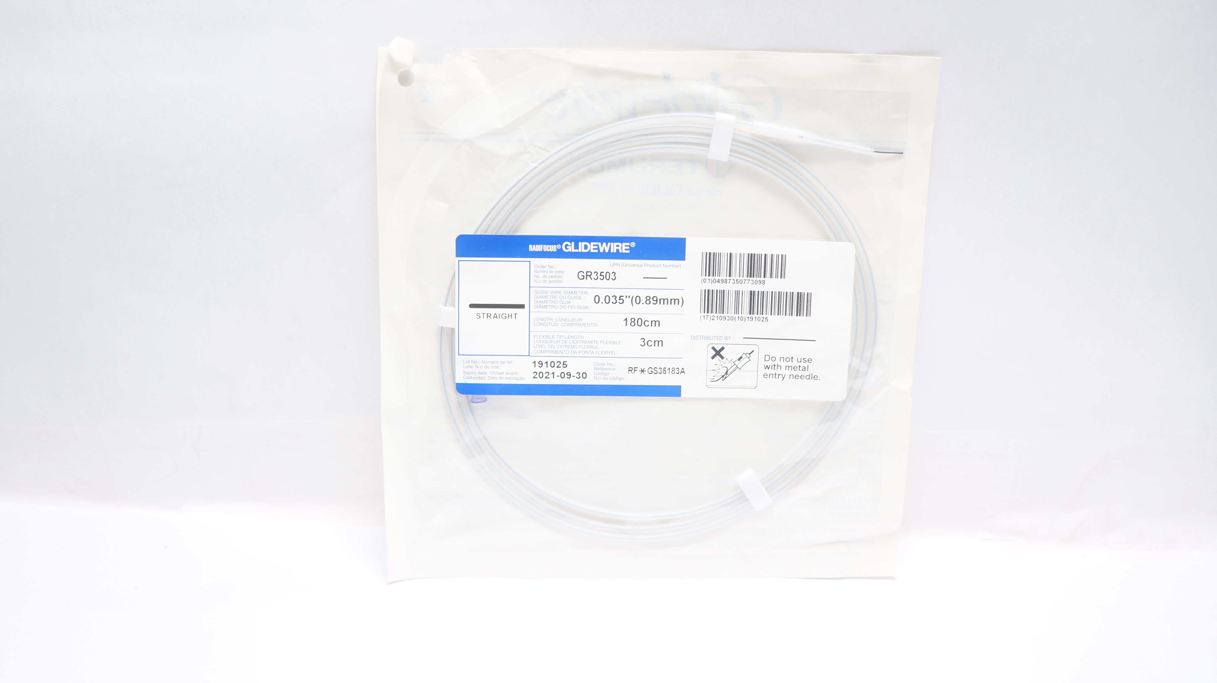 Terumo GS35183A Radifocus Glidewire Straight 0.035inch x 180cm x 3cm (x)