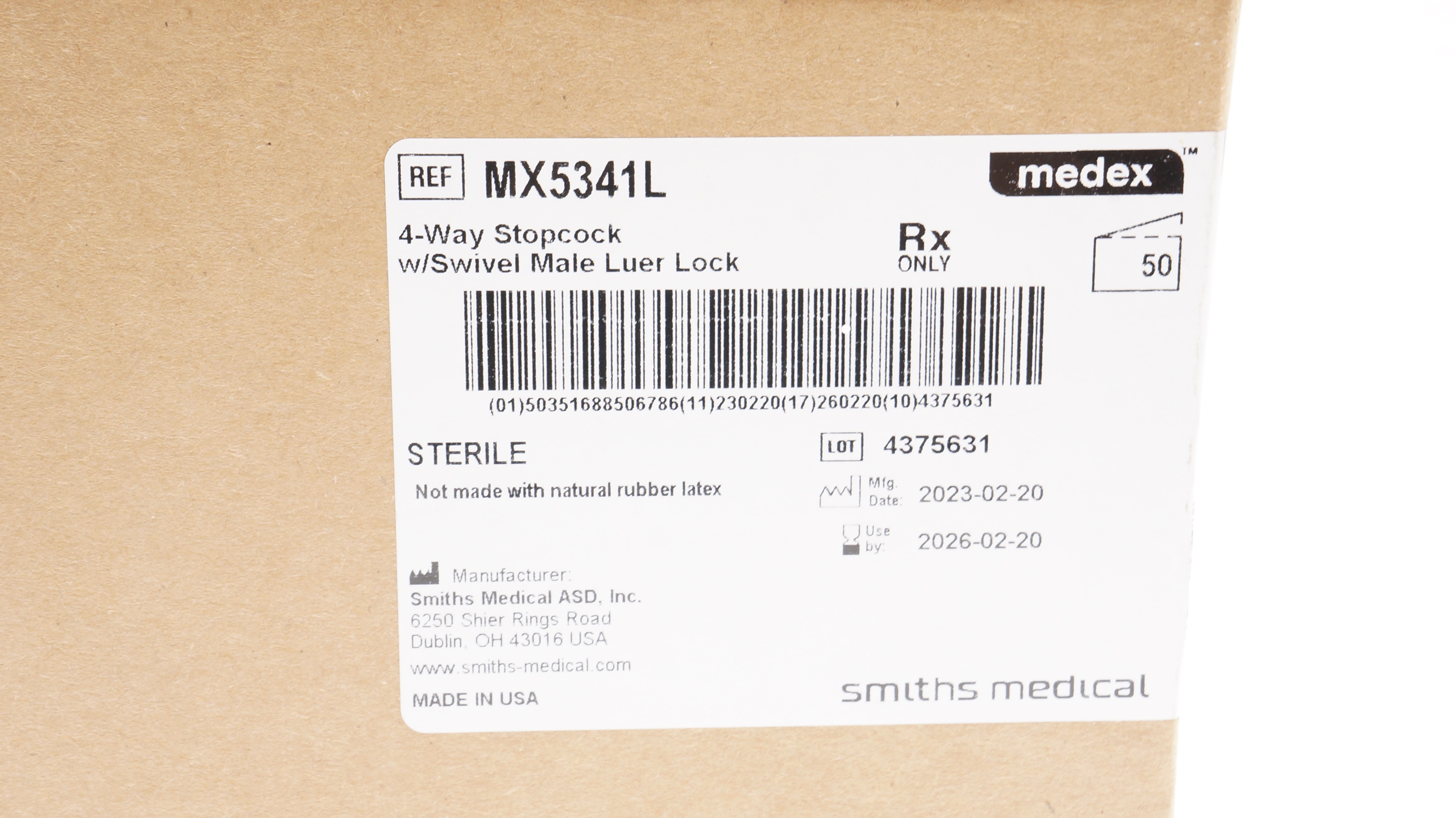 Smiths Medical MX5341L Medex 4-Way Stopcock w/Swivel Male Luer Lock - Box of 50