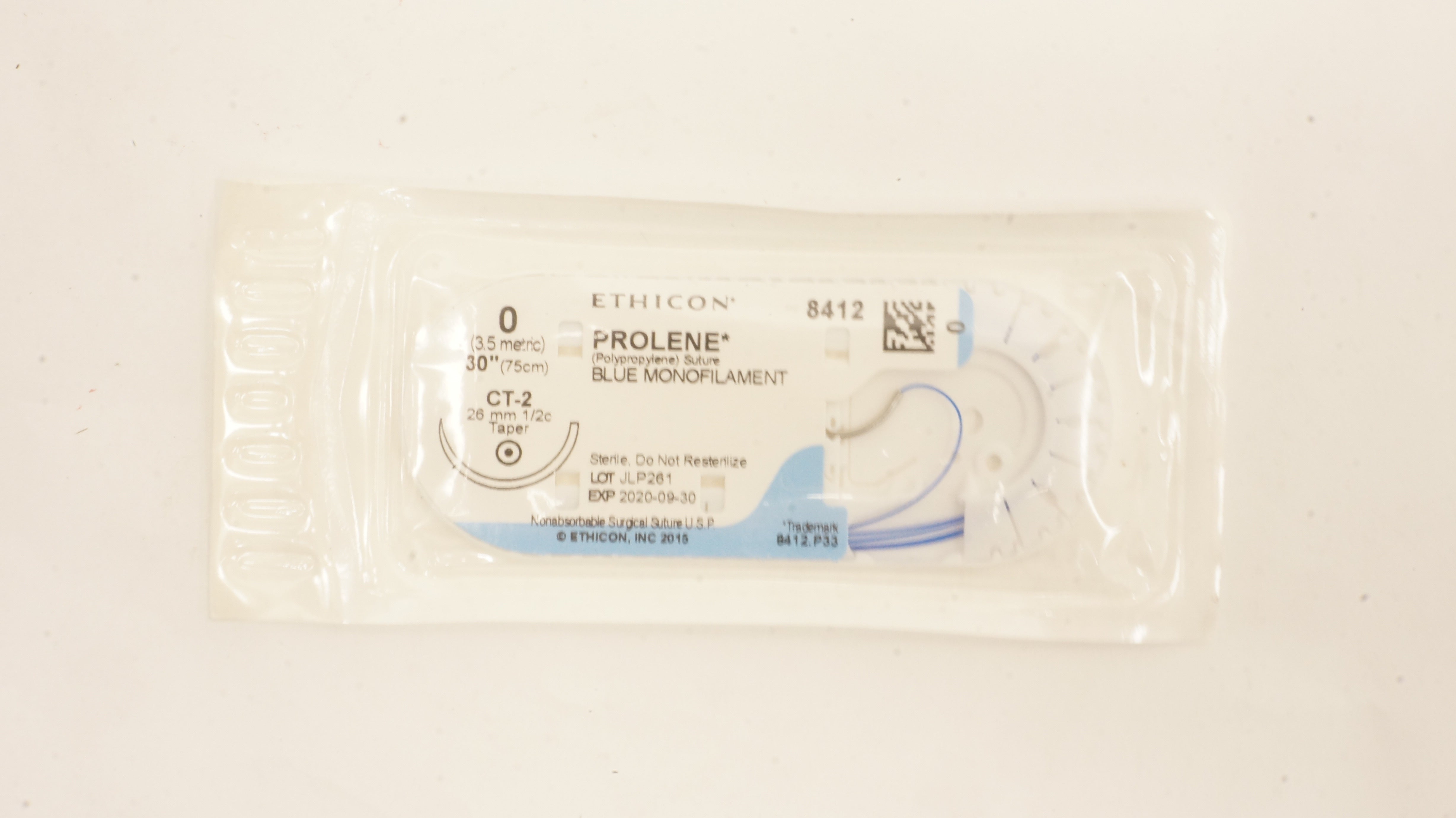 Ethicon 8412 0 PROLENE Stre Blue Monofilament CT-2 26mm 1/2c Taper, 30 inch (x)