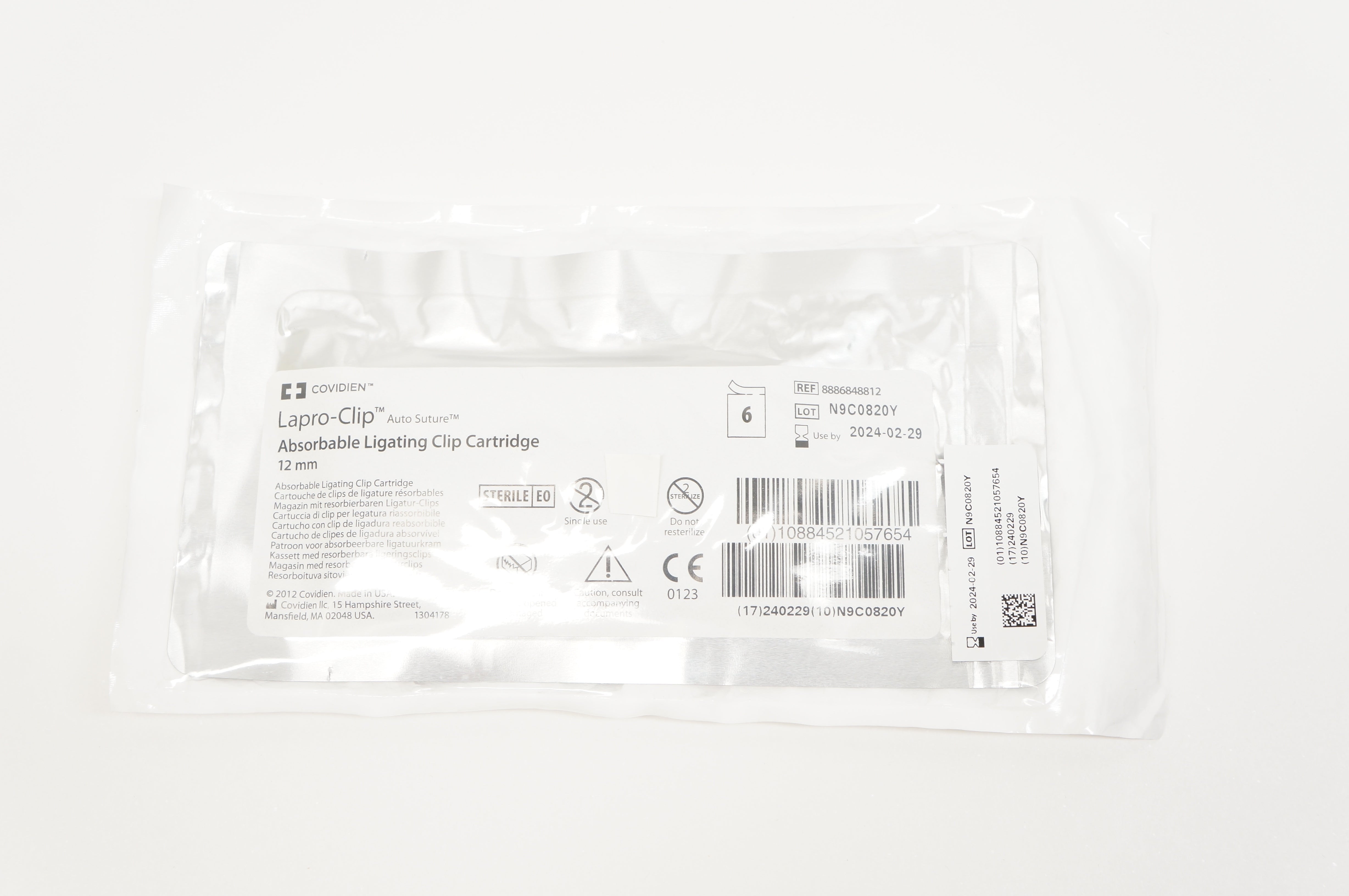 Covidien 8886848812 Lapro-Clip Absorbable Ligating Cartridge 12mm