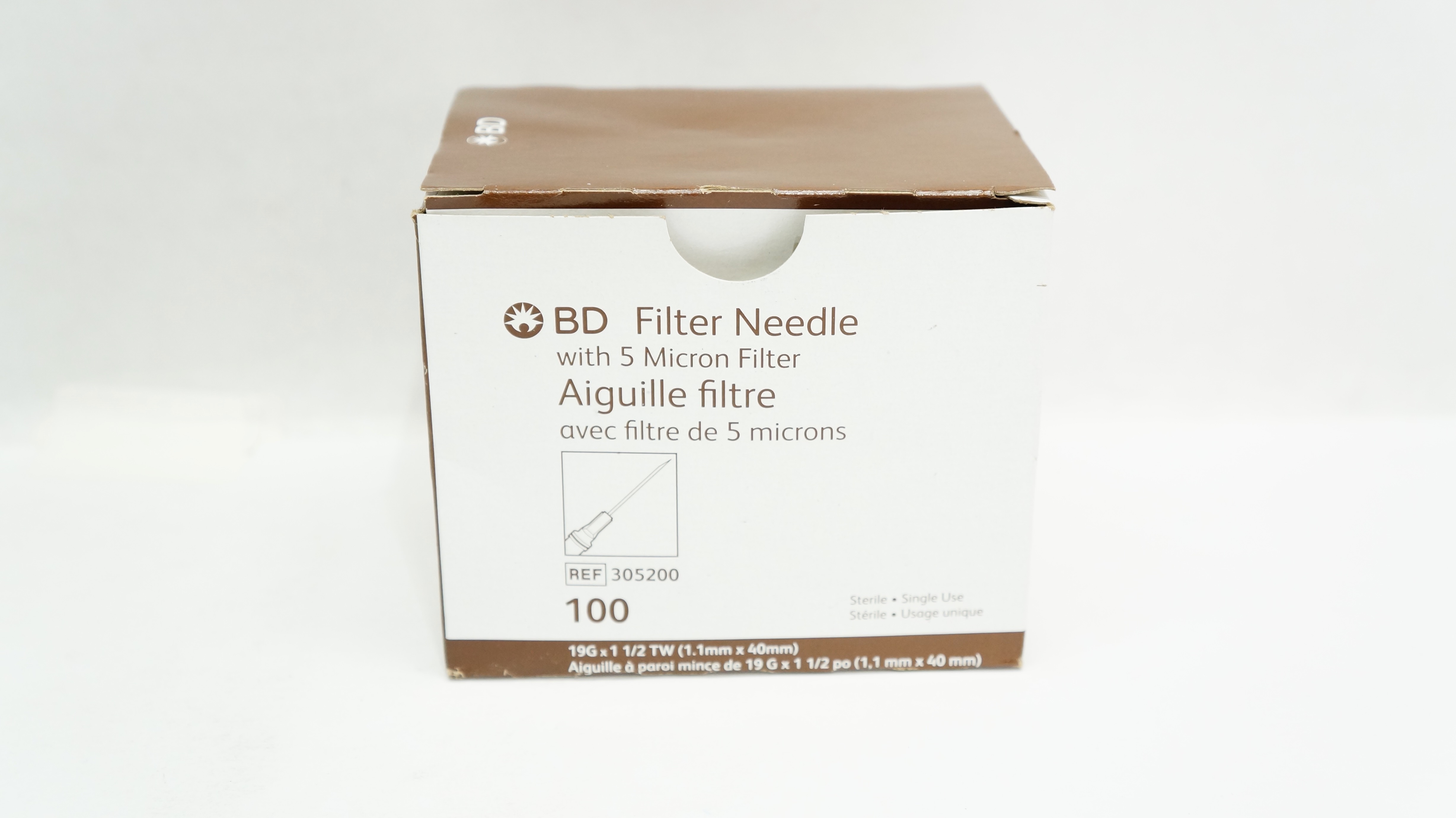 BD 305200 Filter Ndle with 5 Micron Filter 19G x 1-1/2 TW - Box of 100