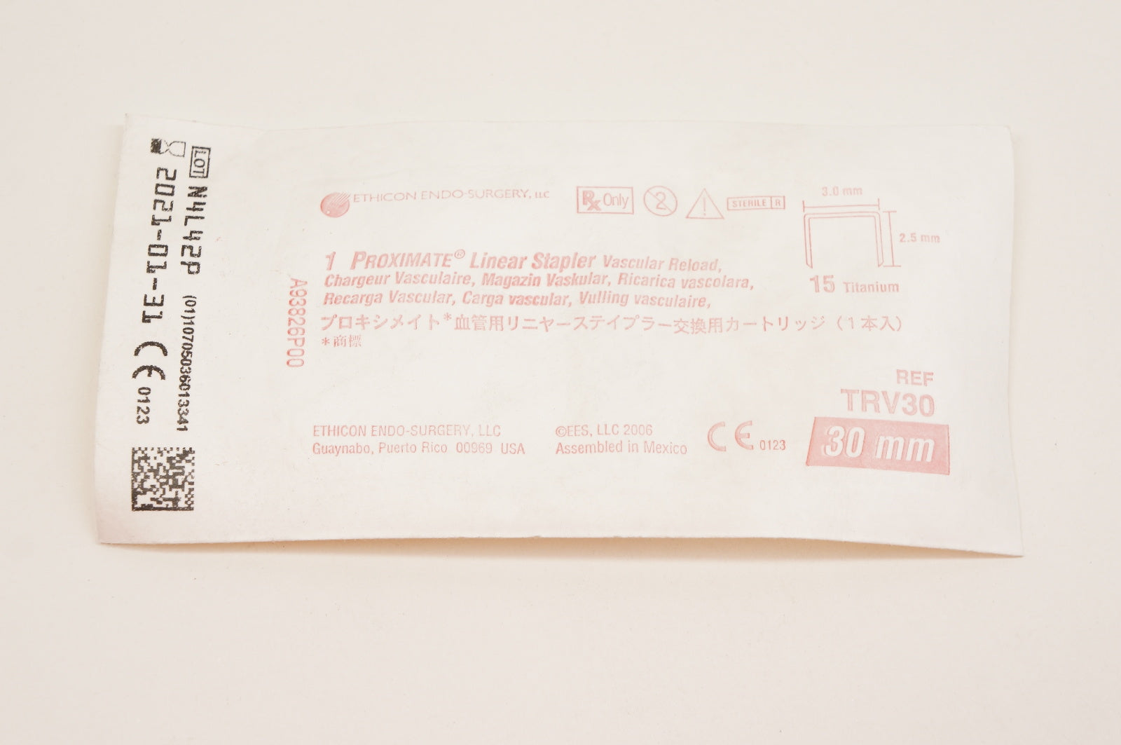 Ethicon TRV30 Proximate Linear Stapler Vascular Reload 30mm, 3.0mm x 2.5mm (x)