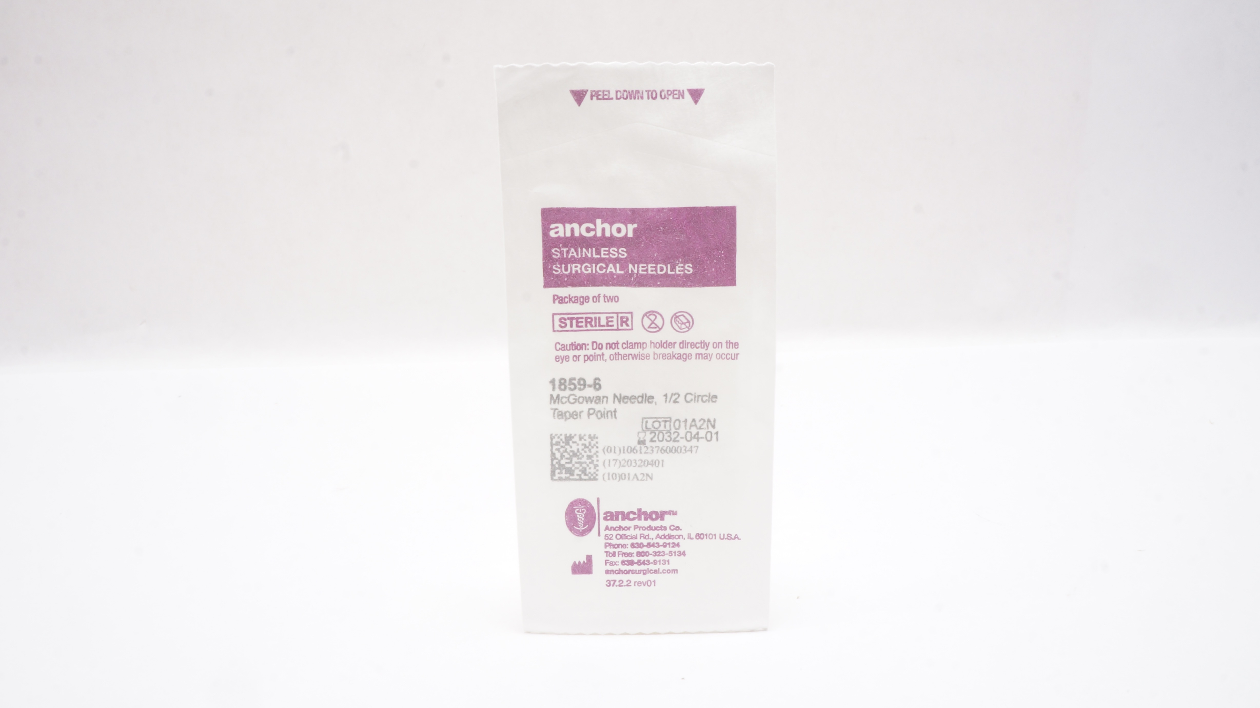 Anchor 1859-6 Stainless Surgical Needles 1/2 Circle Taper Point - Pack of 2