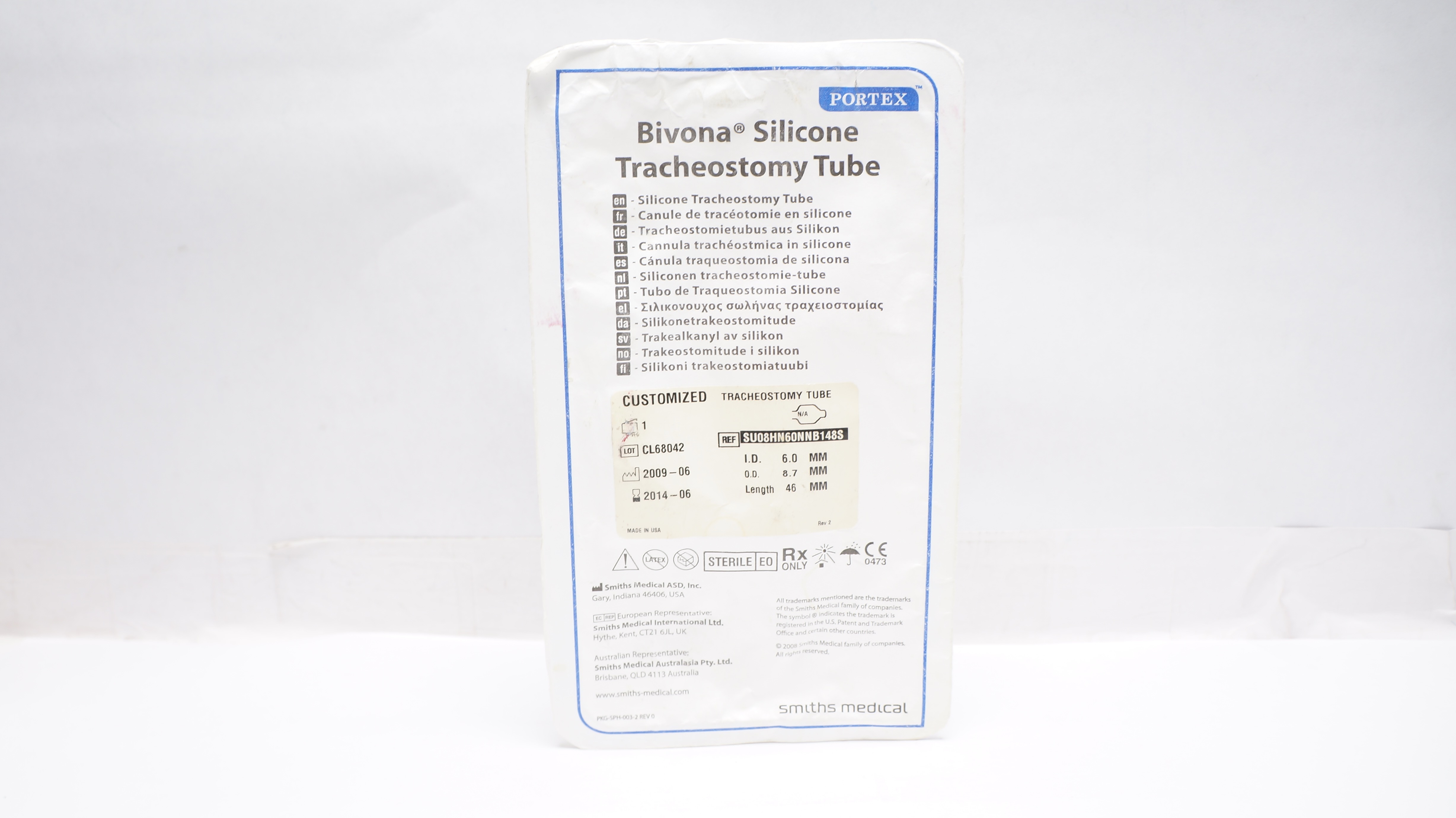 Smiths Medical SU08HN60NNB148S Portex Bivona Tracheostomy Tube 6.0ID x 8.7OD (x)