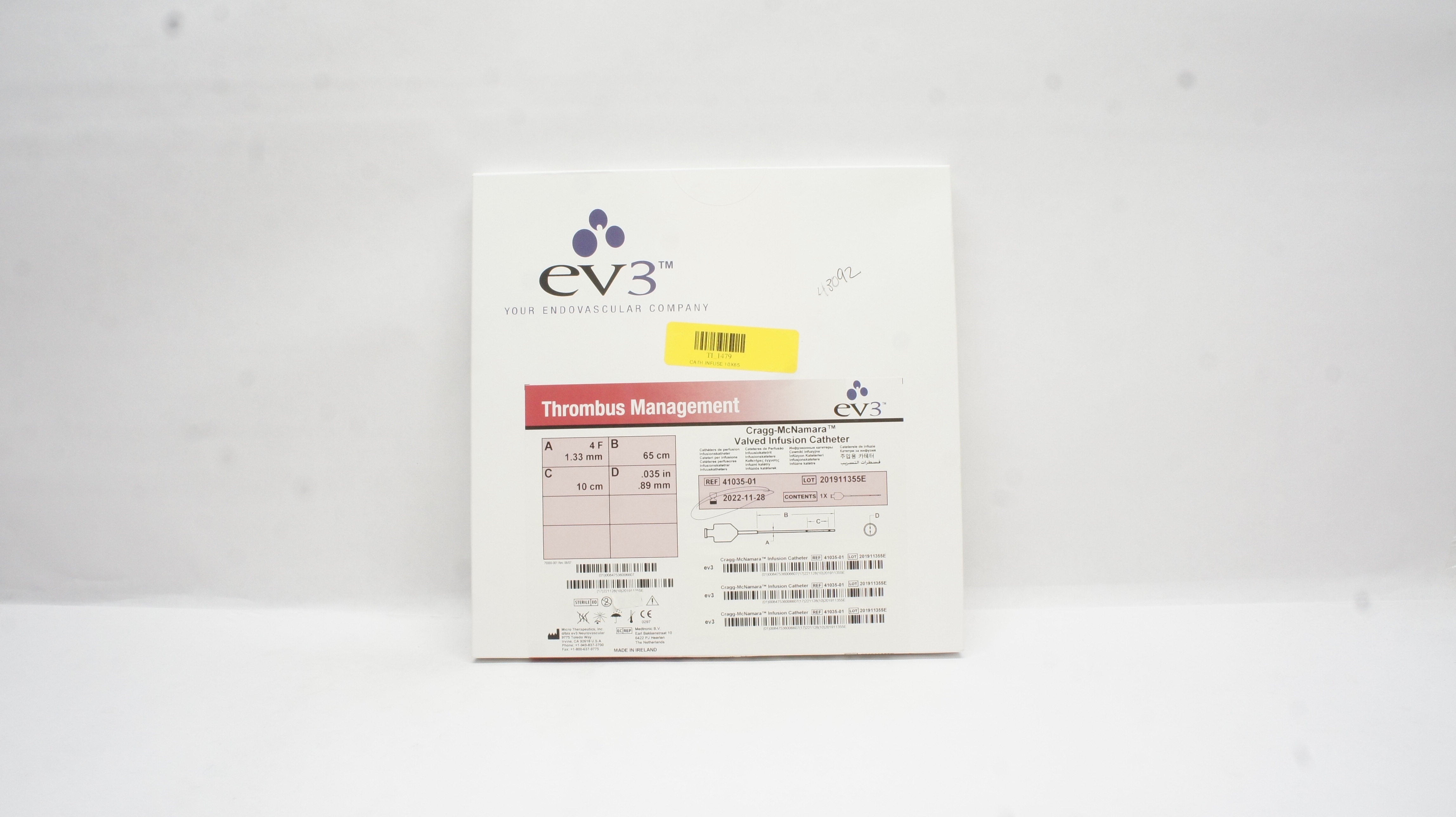 Micro Therapeutics 41035-01 Valved Infusion Cath. 1.33mm x 65 cm x 10cm (x)