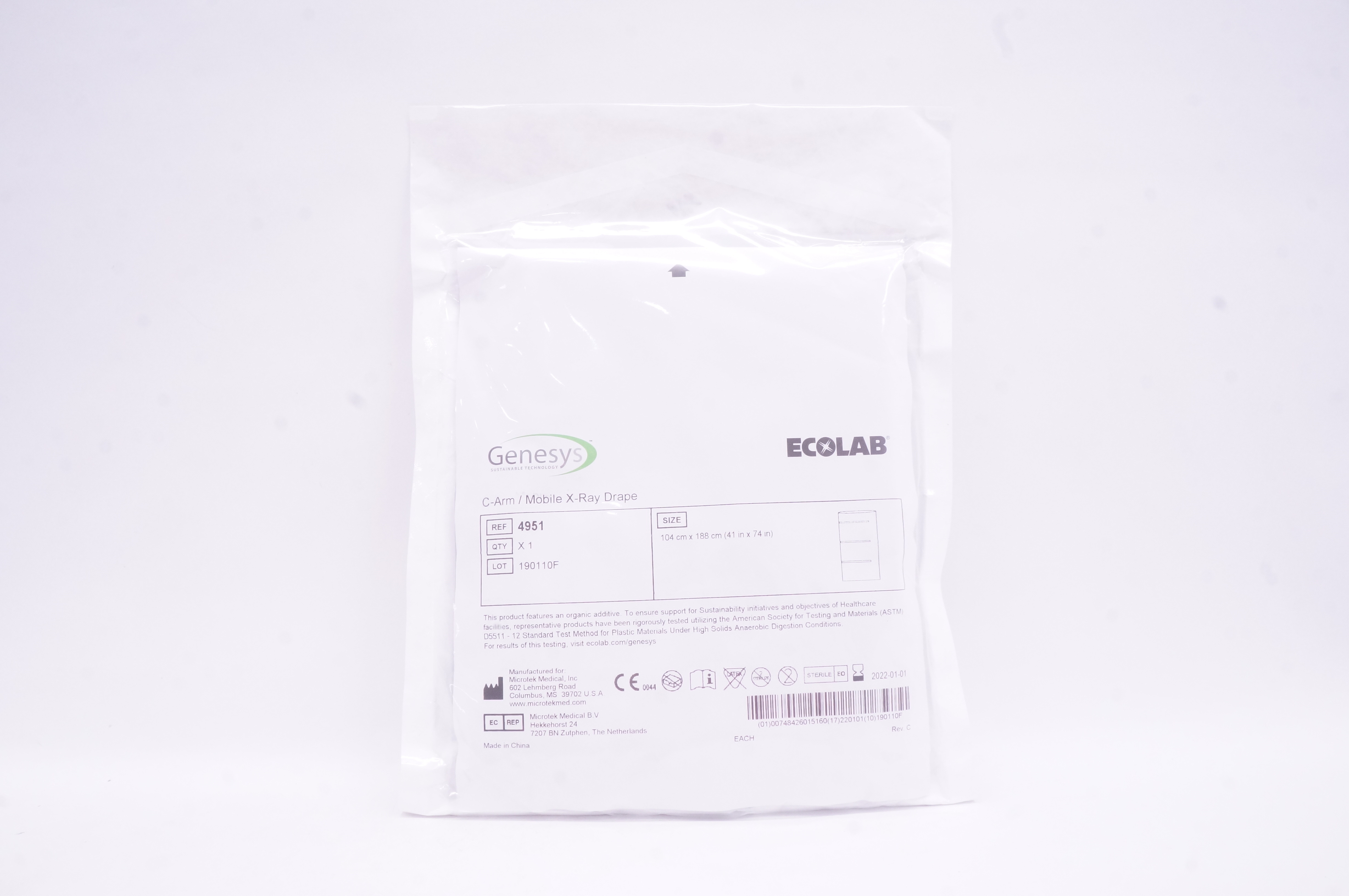 Microtek 4951 Genesys Ecolab C-Arm/Mobile X-Ray Drape 41inch x 74inch