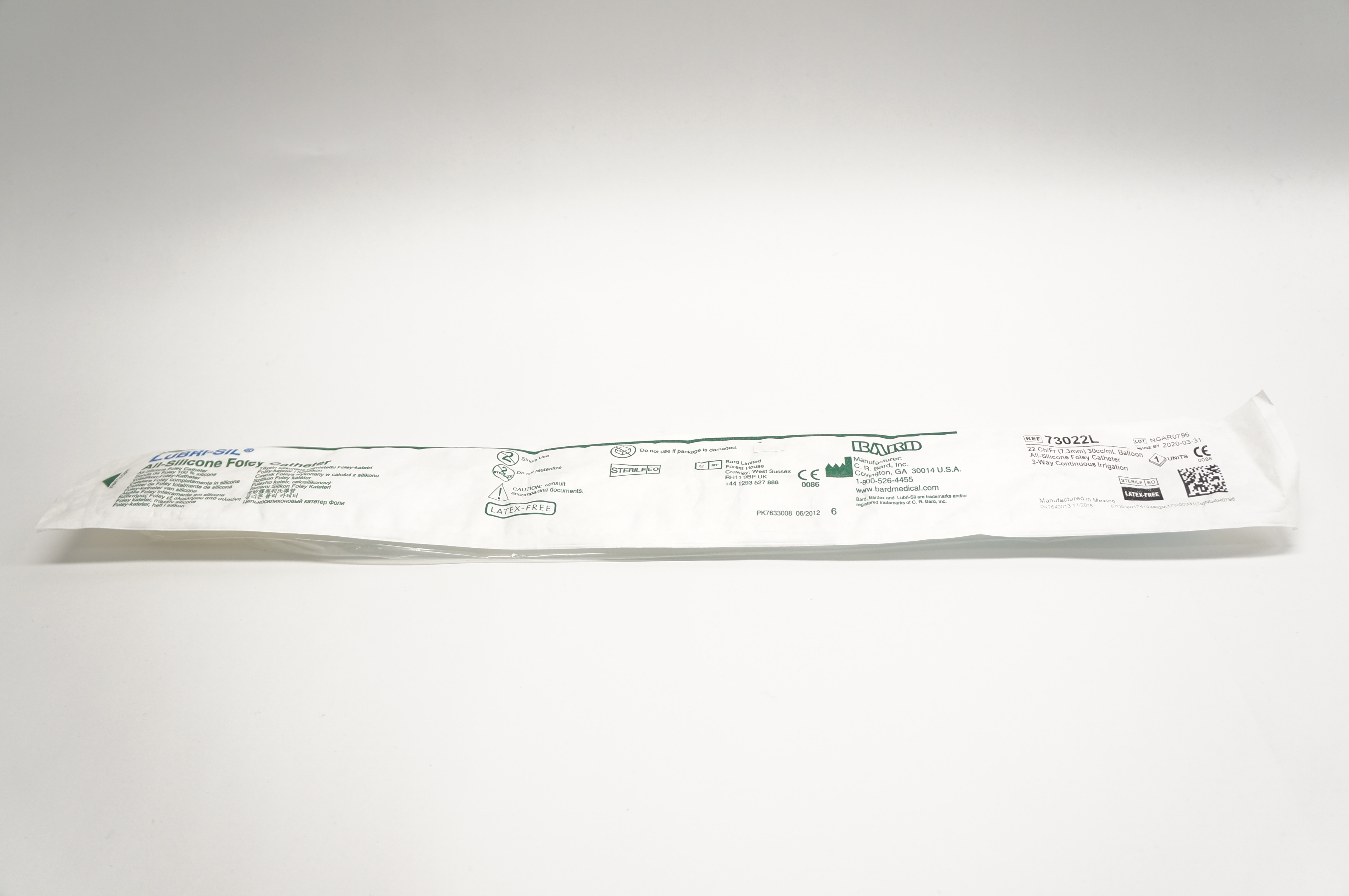 Bard 73022L Lubri-Sil All-Silicone Foley Cath. 22Fr., 30mL (x)