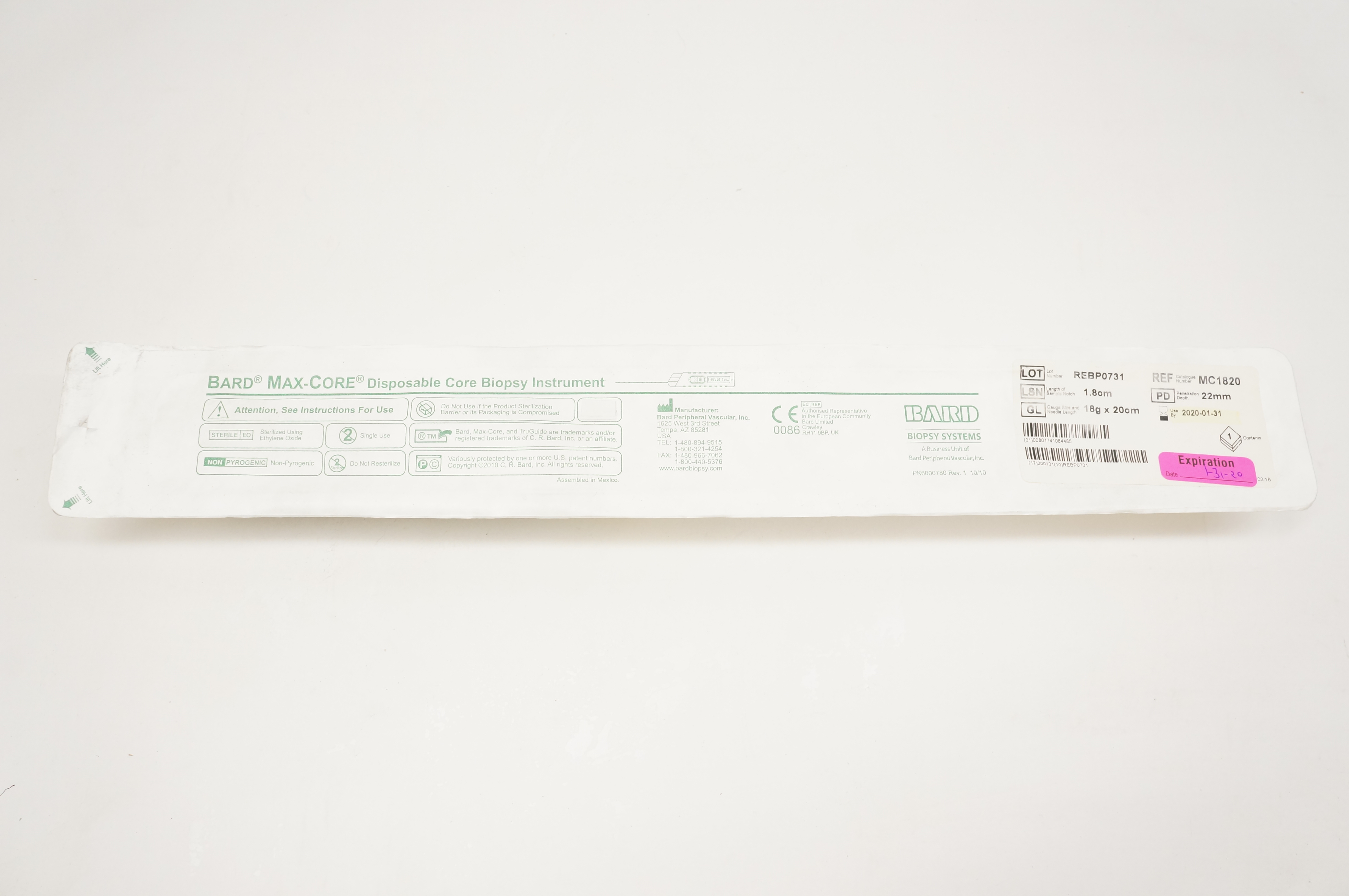 Bard MC1820 MAX-Core Disposable Core Biopsy Instrument 18G x 20cm (x)