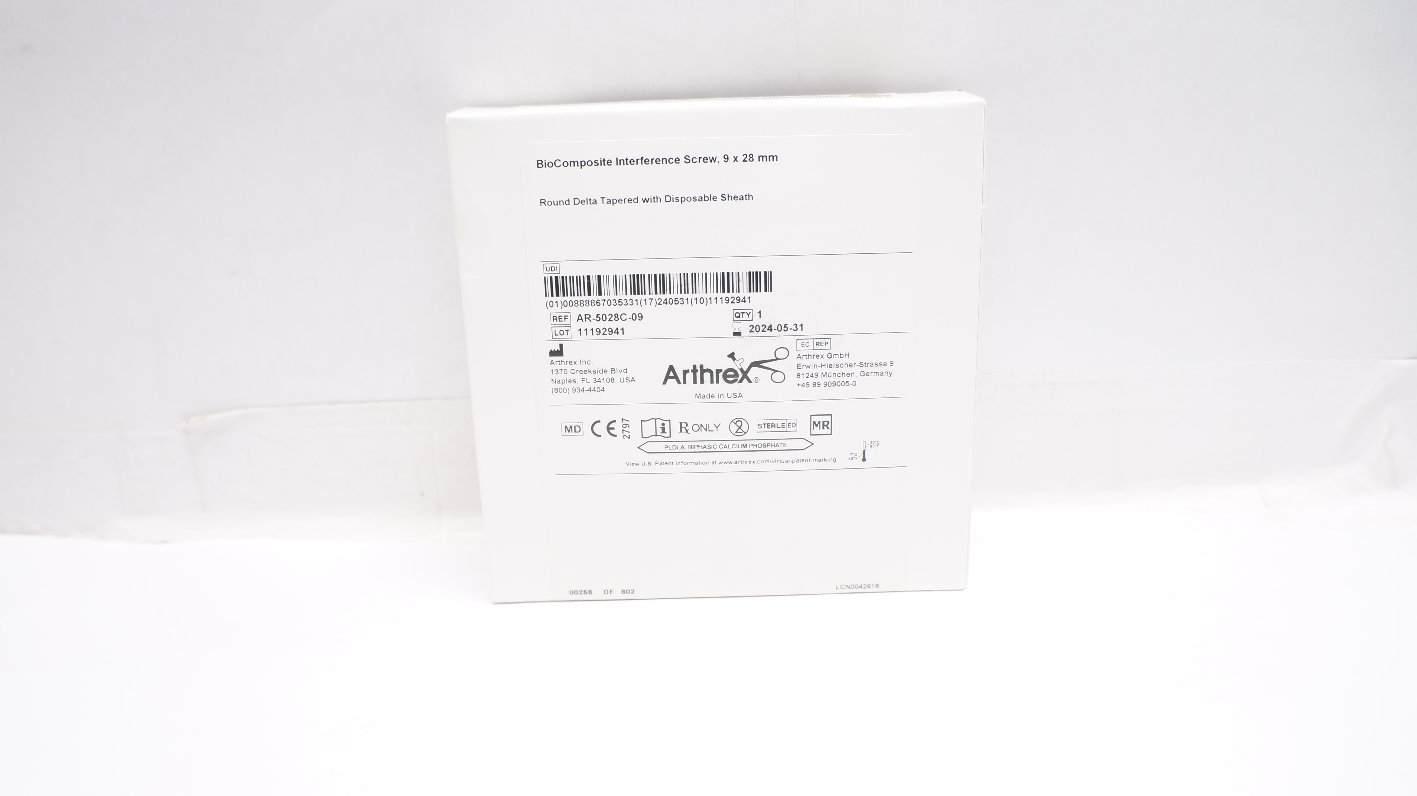 Arthrex AR-5028C-09 BioComposite Interference Screw 9 x 28 mm