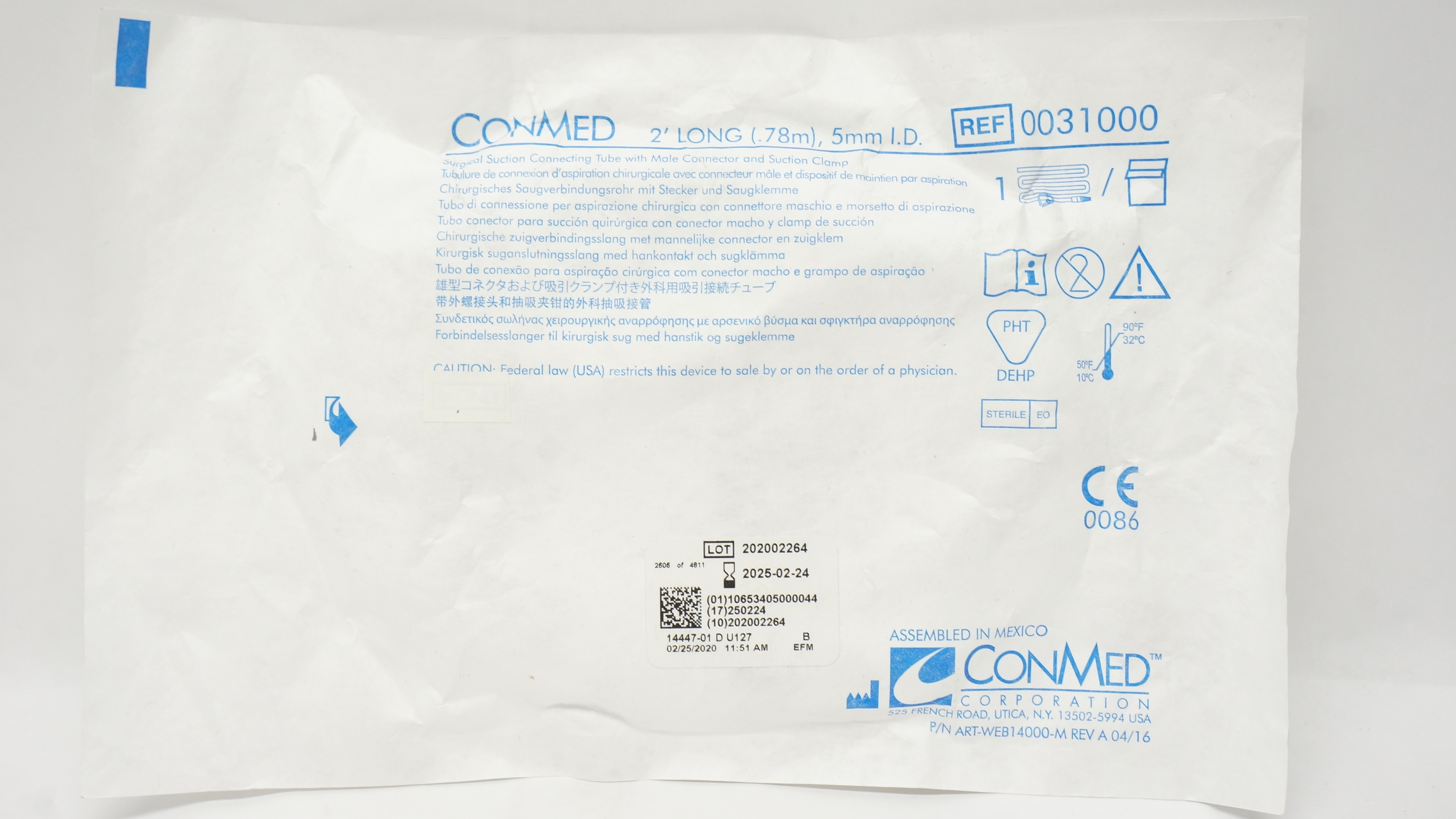 ConMed 0031000 Surgical Suction Connecting Tube 2 Ft. x 5mm