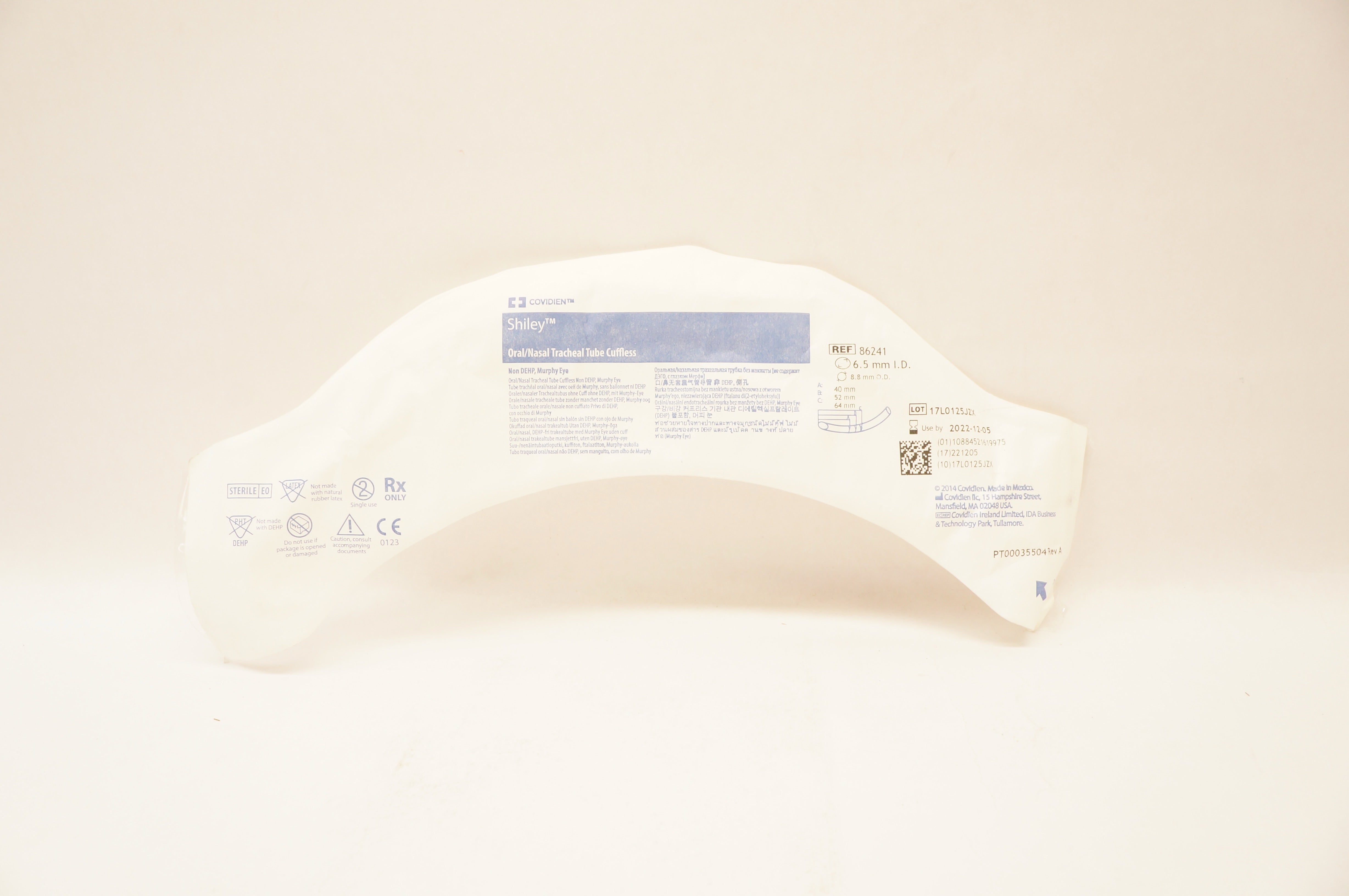 Covidien 86241 Shiley Oral/Nasal Tracheal Tube Cuffless 6.5mm ID x 8.8mm OD (x)