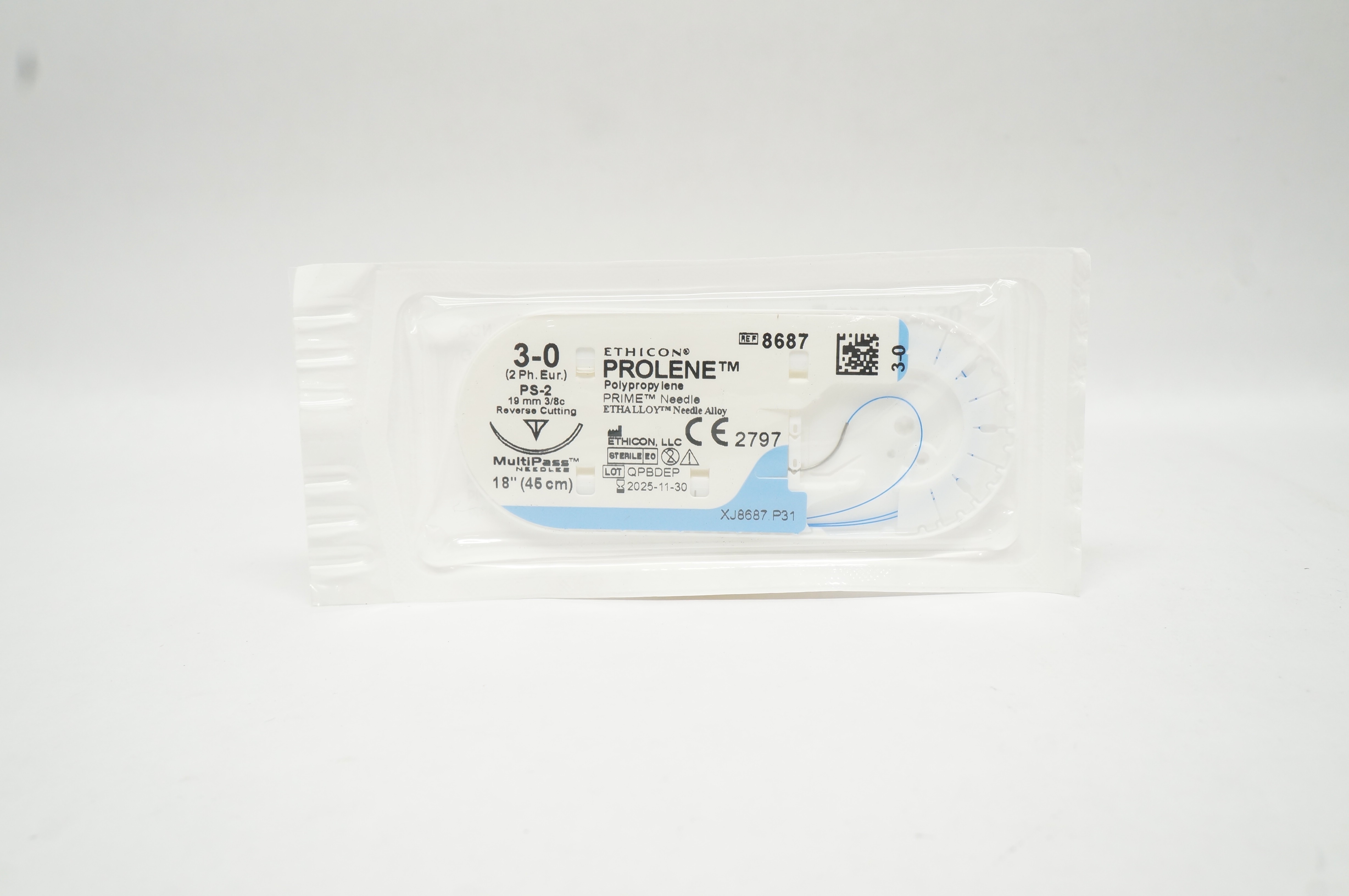 Ethicon 8687 3-0 Prolene Polypropylene PS-2 19mm 3/8c ReverseCutting 18inch