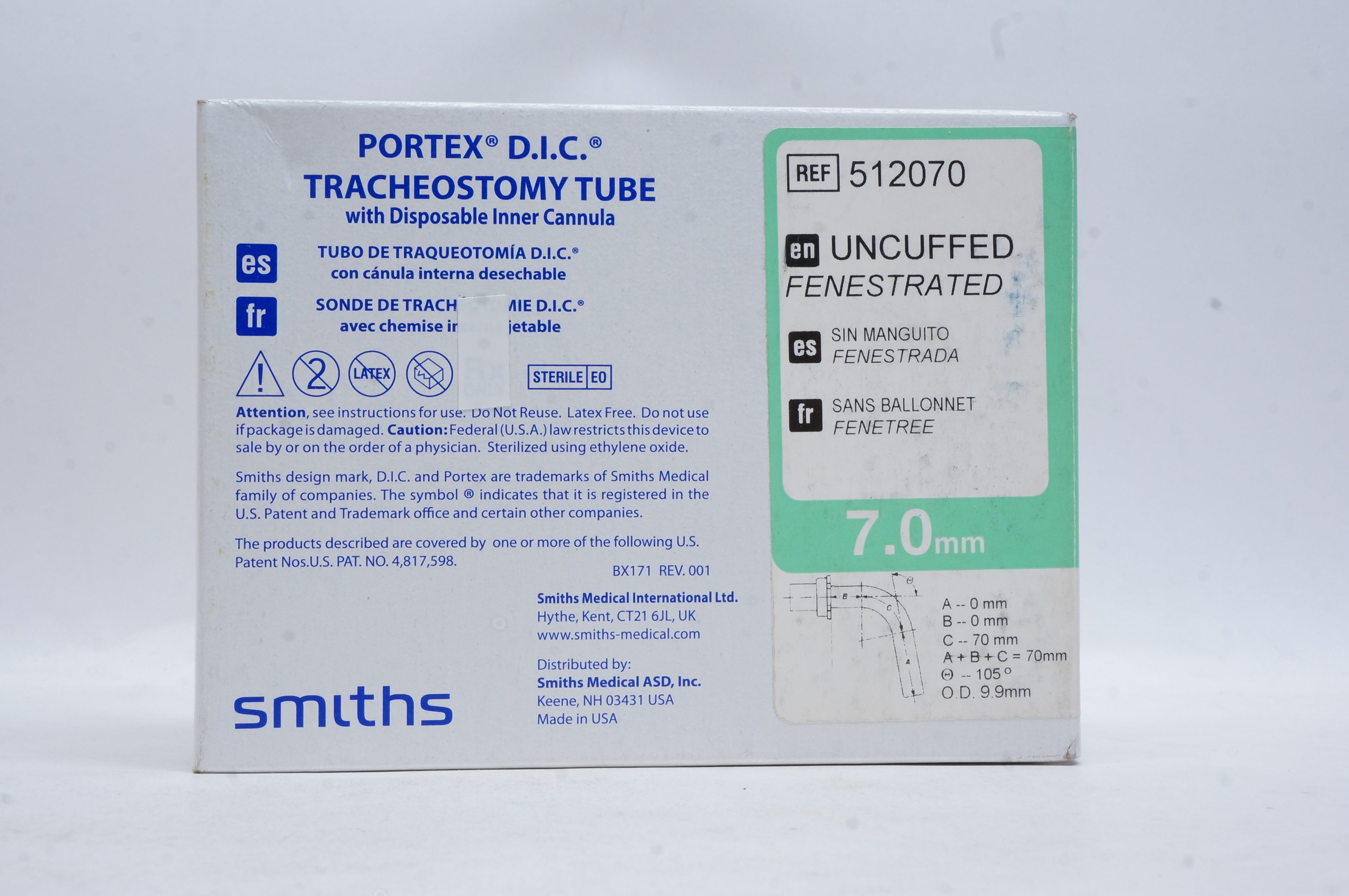 Smiths Medical 512070 Portex D.I.C. Tracheostomy Tube 7.0mm (x)