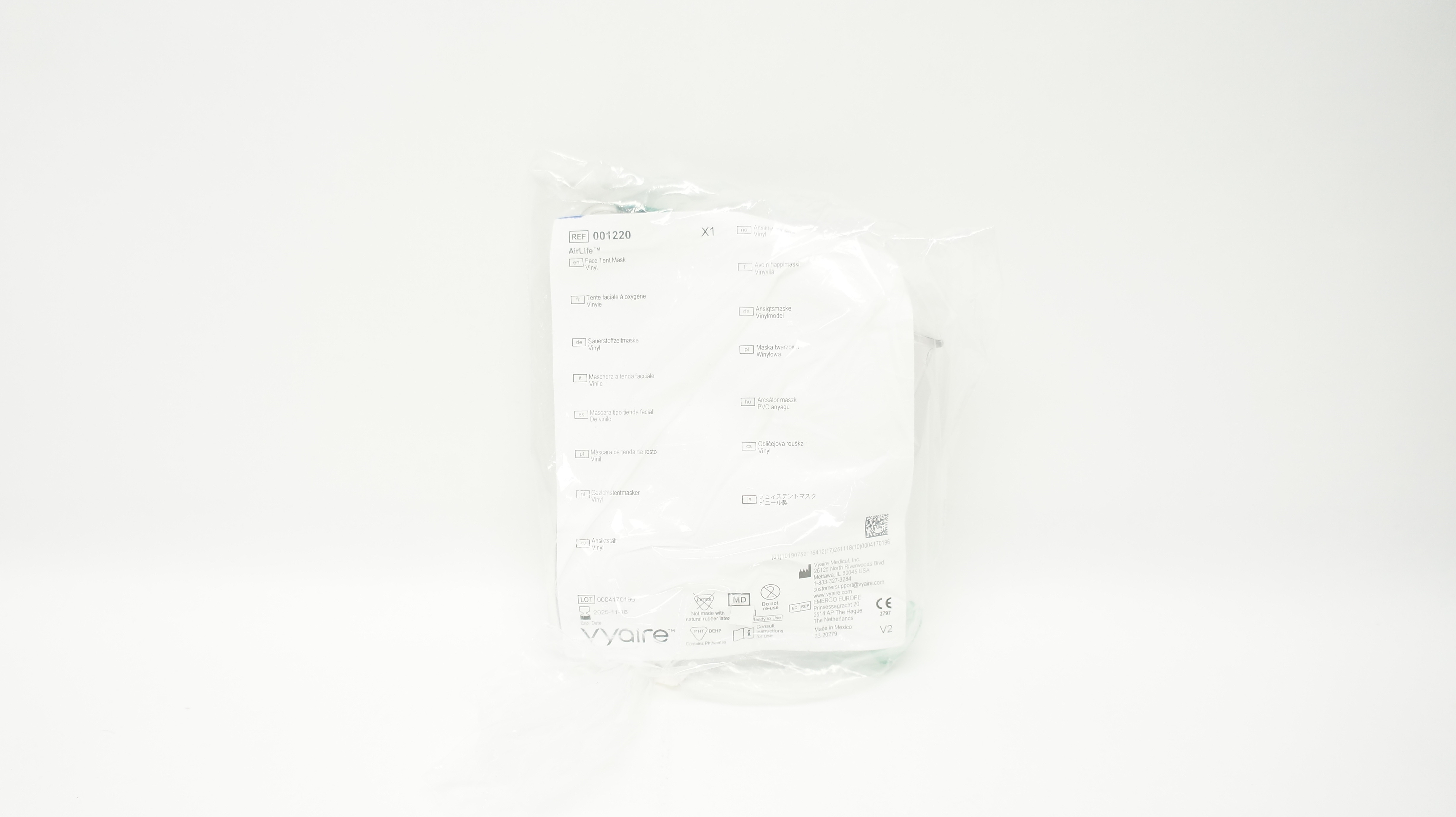 Vyaire 001220 AirLife Face Tent Mask Vinyl