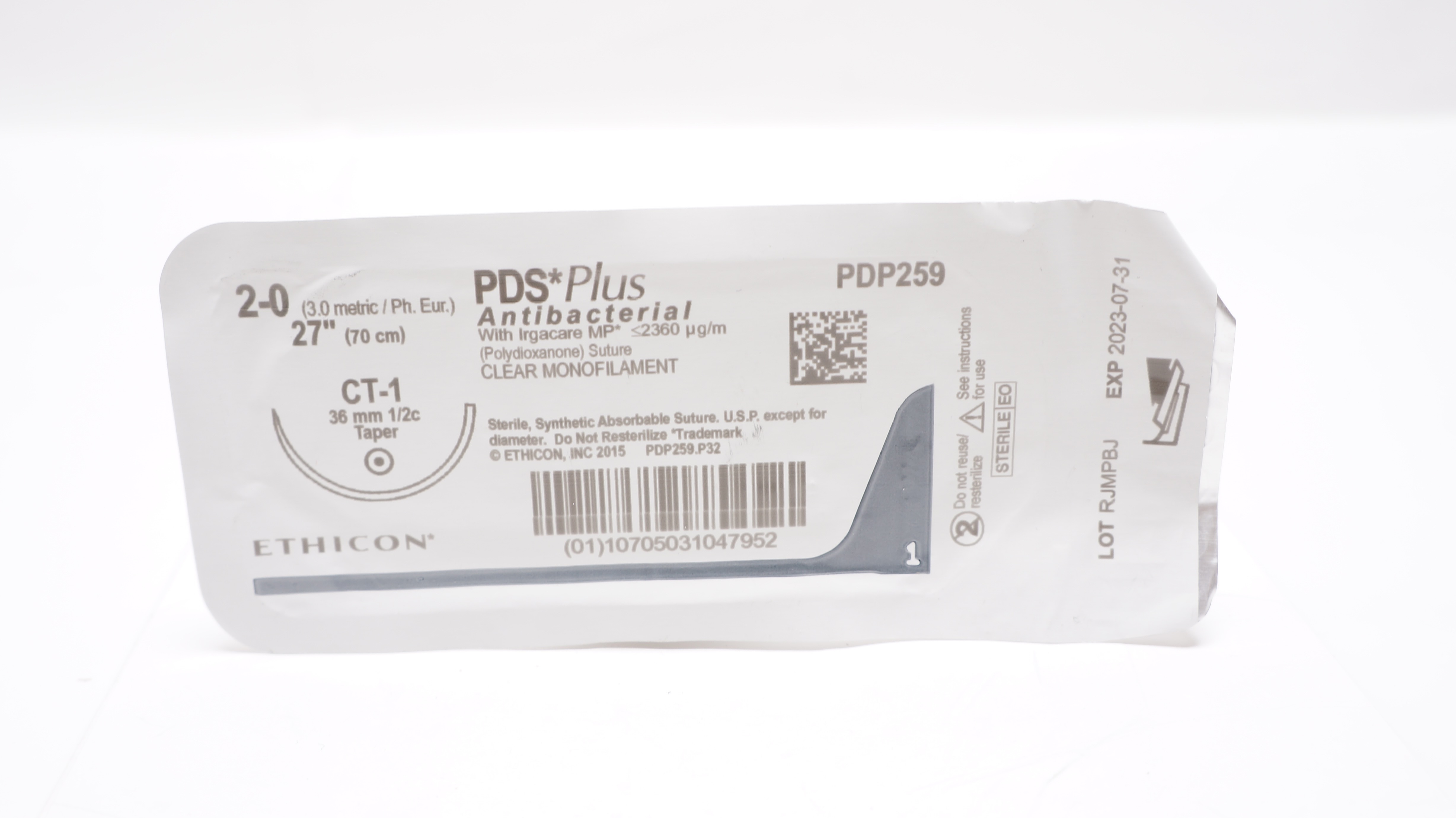 Ethicon PDP259 2-0 PDS Plus Antibacterial Stre CT-1 36mm 1/2c Taper, 27inch (x)