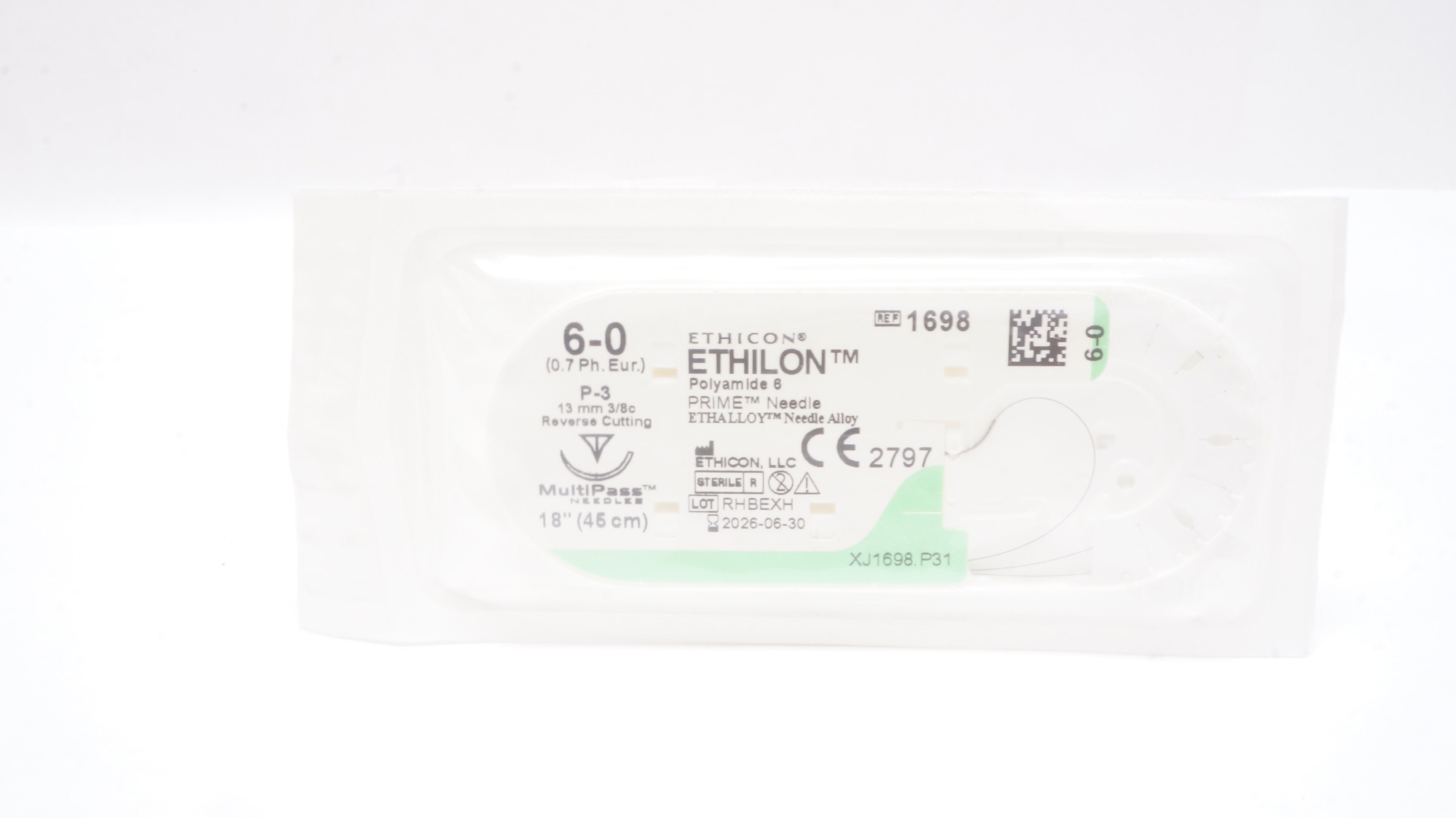 Ethicon 1698 6-0 ETHILON, P-3, 13mm 3/8c Reverse Cutting, 18inch (x)