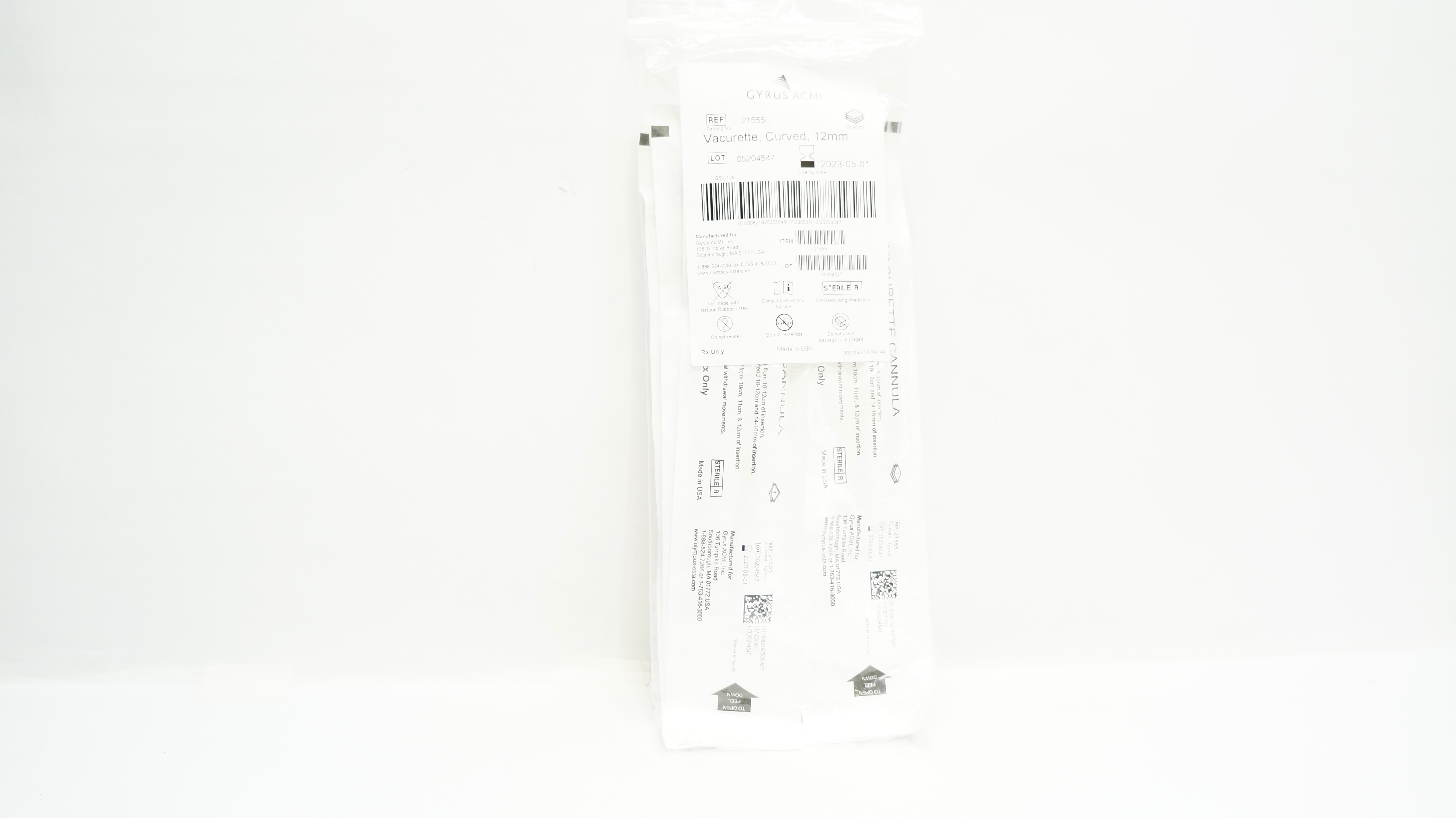 Gyrus ACMI 21555 Vacurette Cannula Rigid Curved 12 mm (x) - Pack of 10