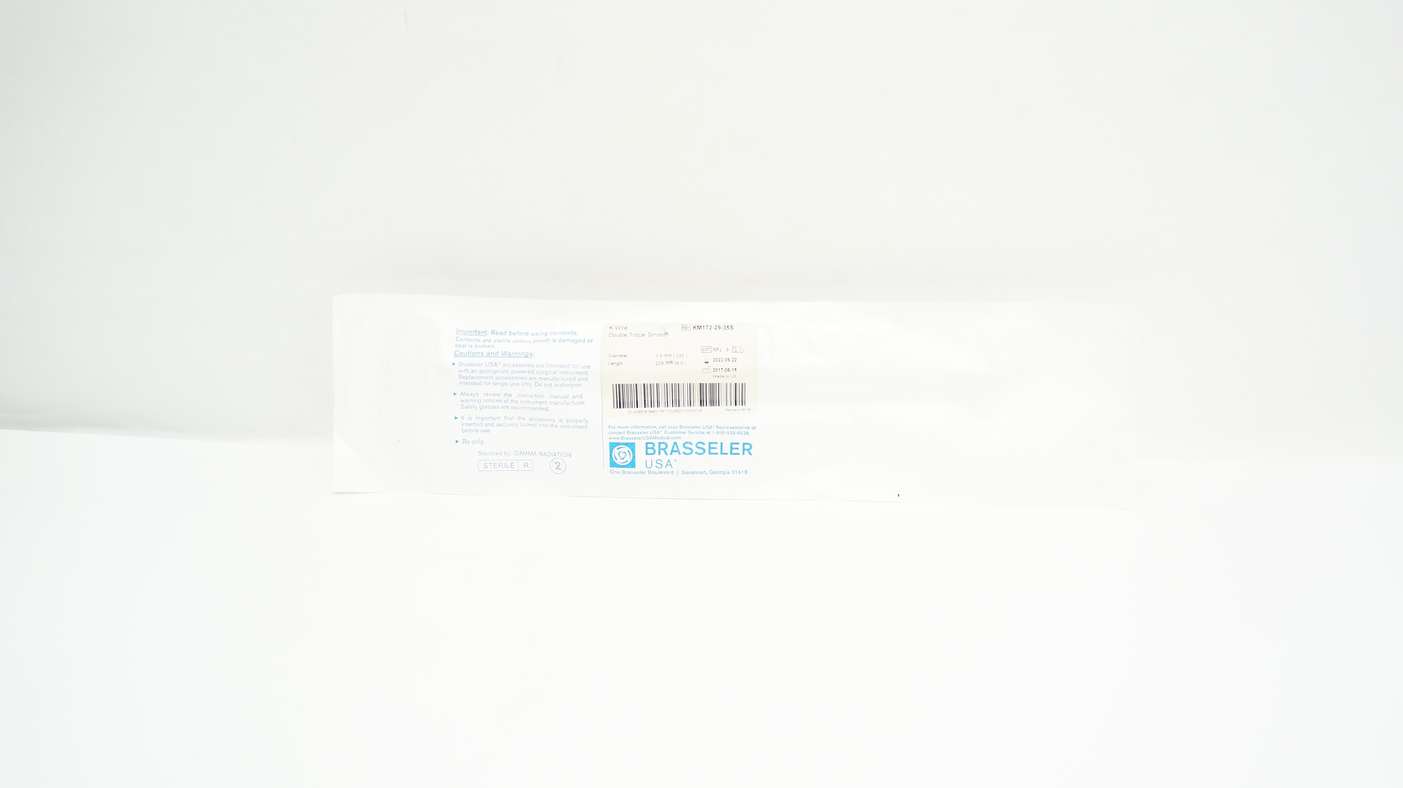 Brasseler KM172-29-35S K-Wire Double Trocar Smooth .035inch x 9.0inch (x)