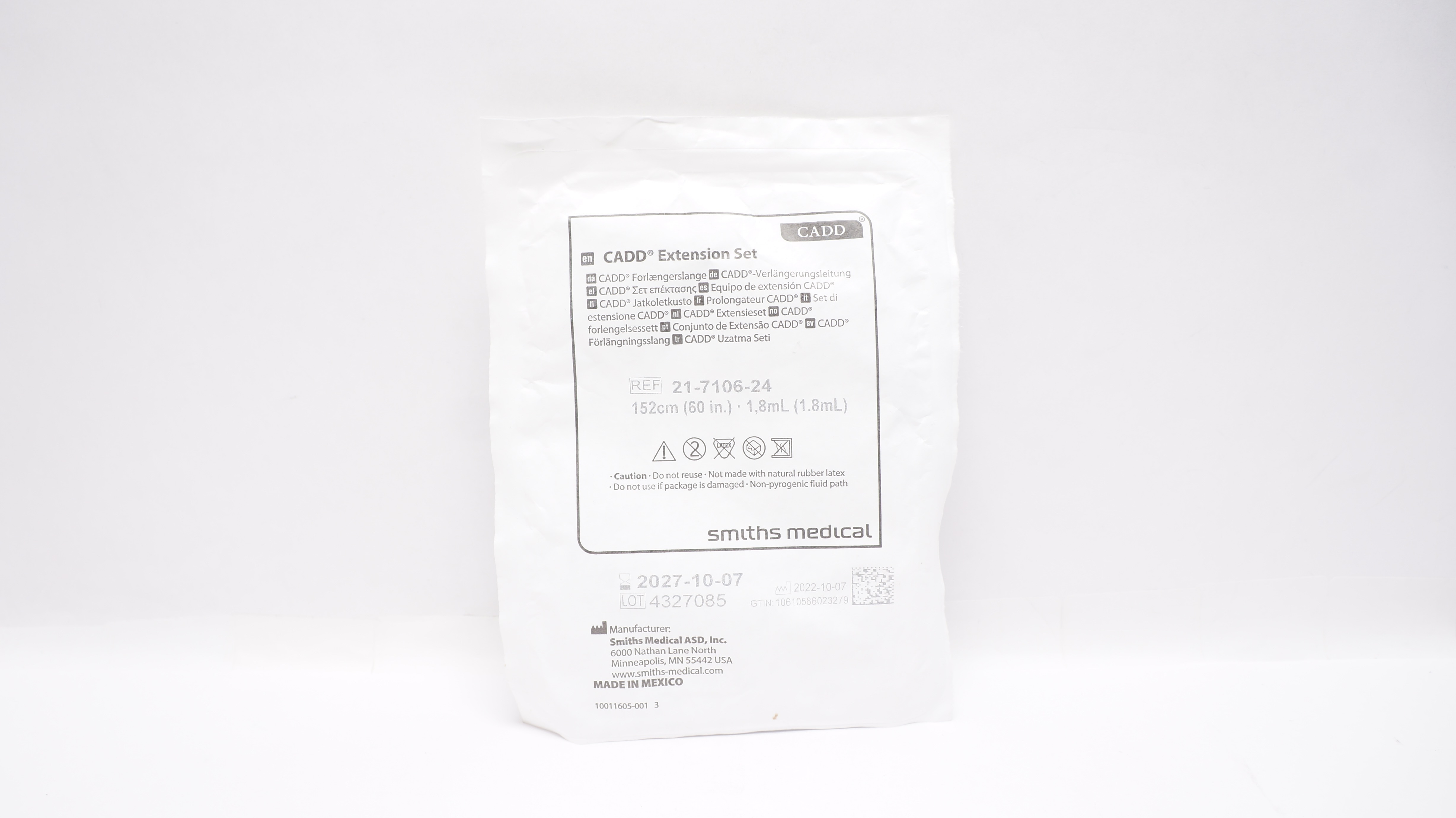 Smiths Medical 21-7106-24 CADD Extension Set 60 inch x 1.8 mL