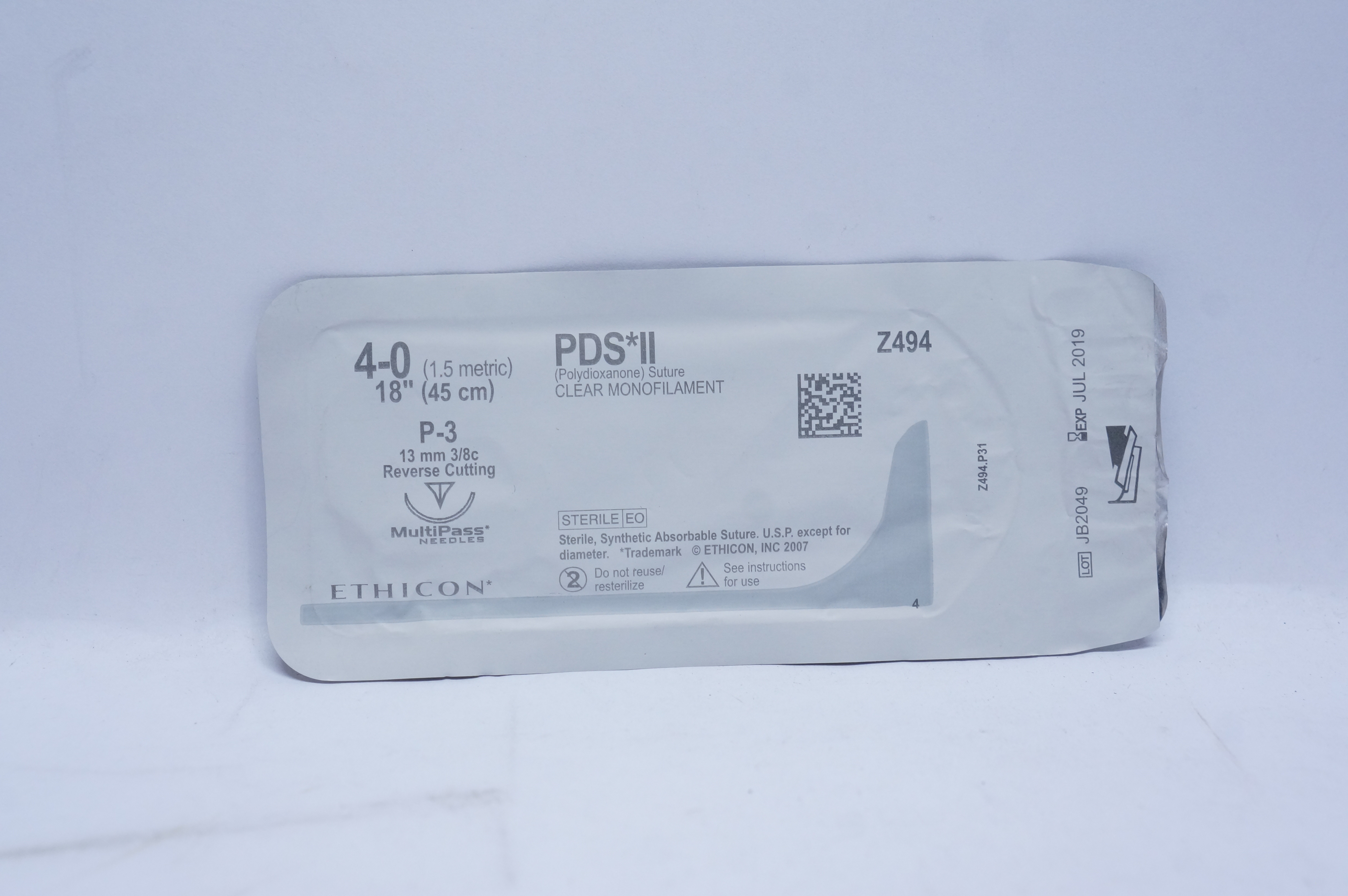 Ethicon Z494 4-0 PDS II, P-3, 13mm 3/8c Reverse Cutting, 18inch (x)