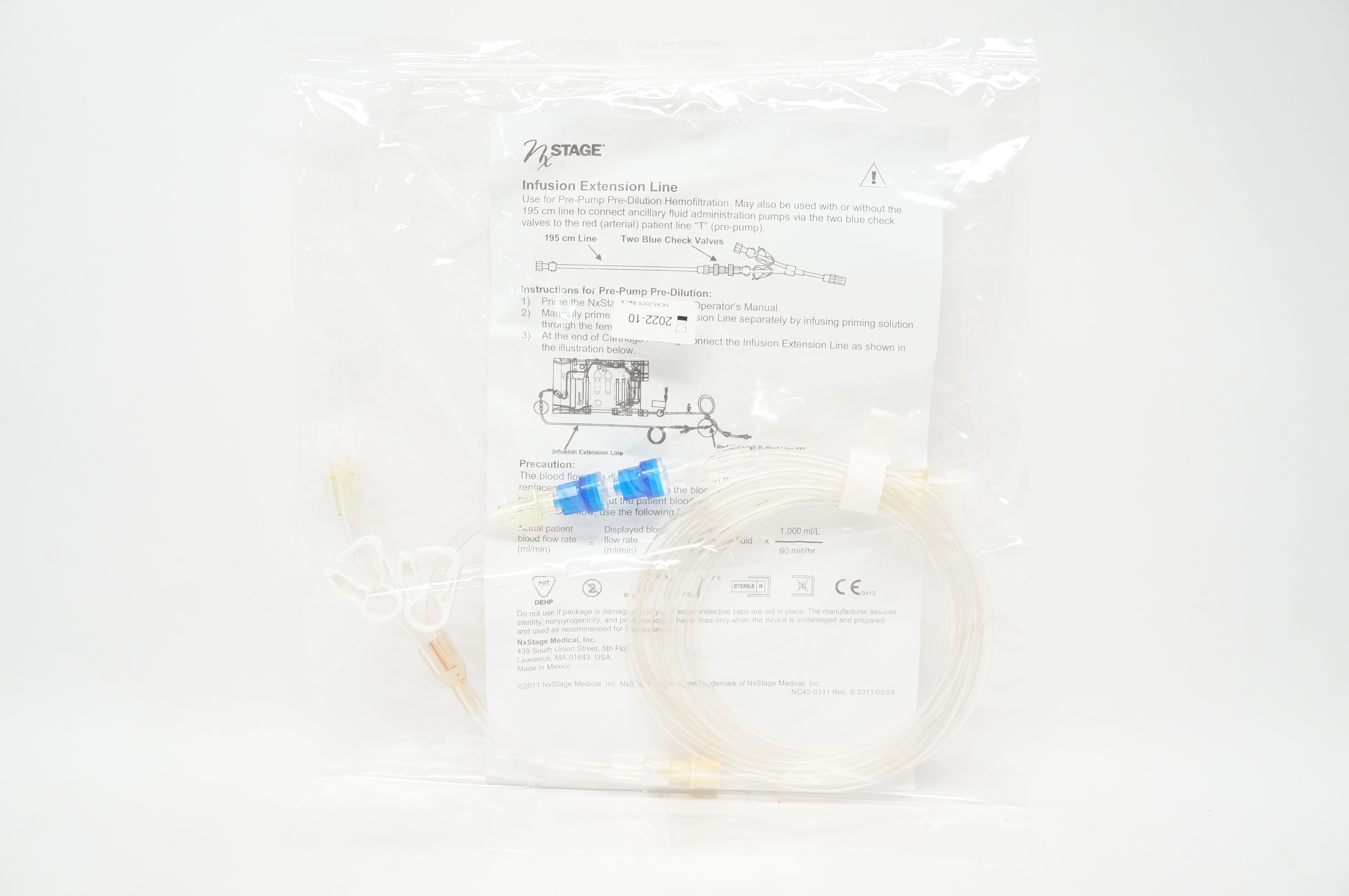 NxStage Infusion Extension Line 195cm 2 Blue Check Valves