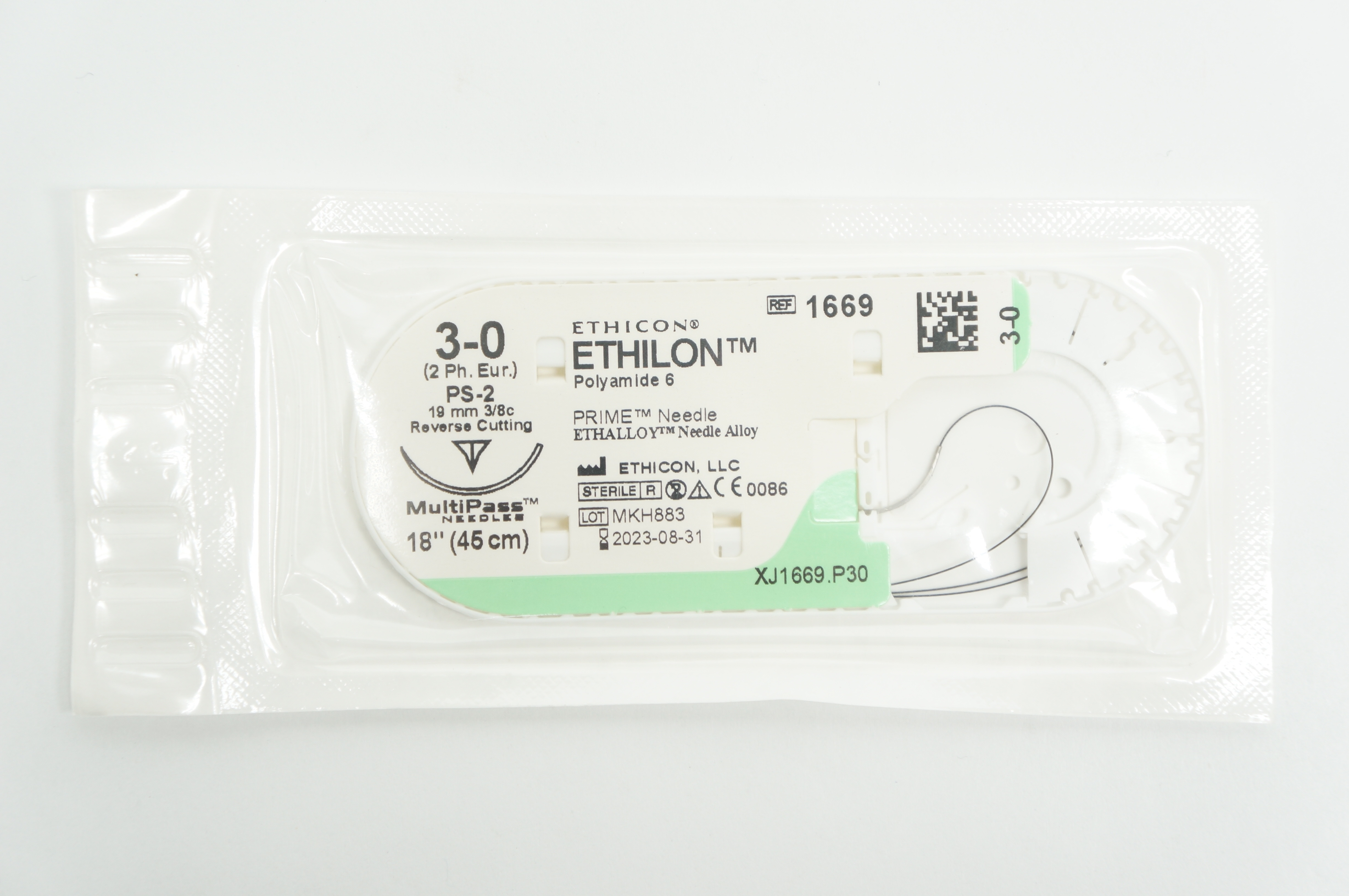 Ethicon 1669 3-0 ETHILON, PS-2, 19mm 3/8c Reverse Cutting, 18inch