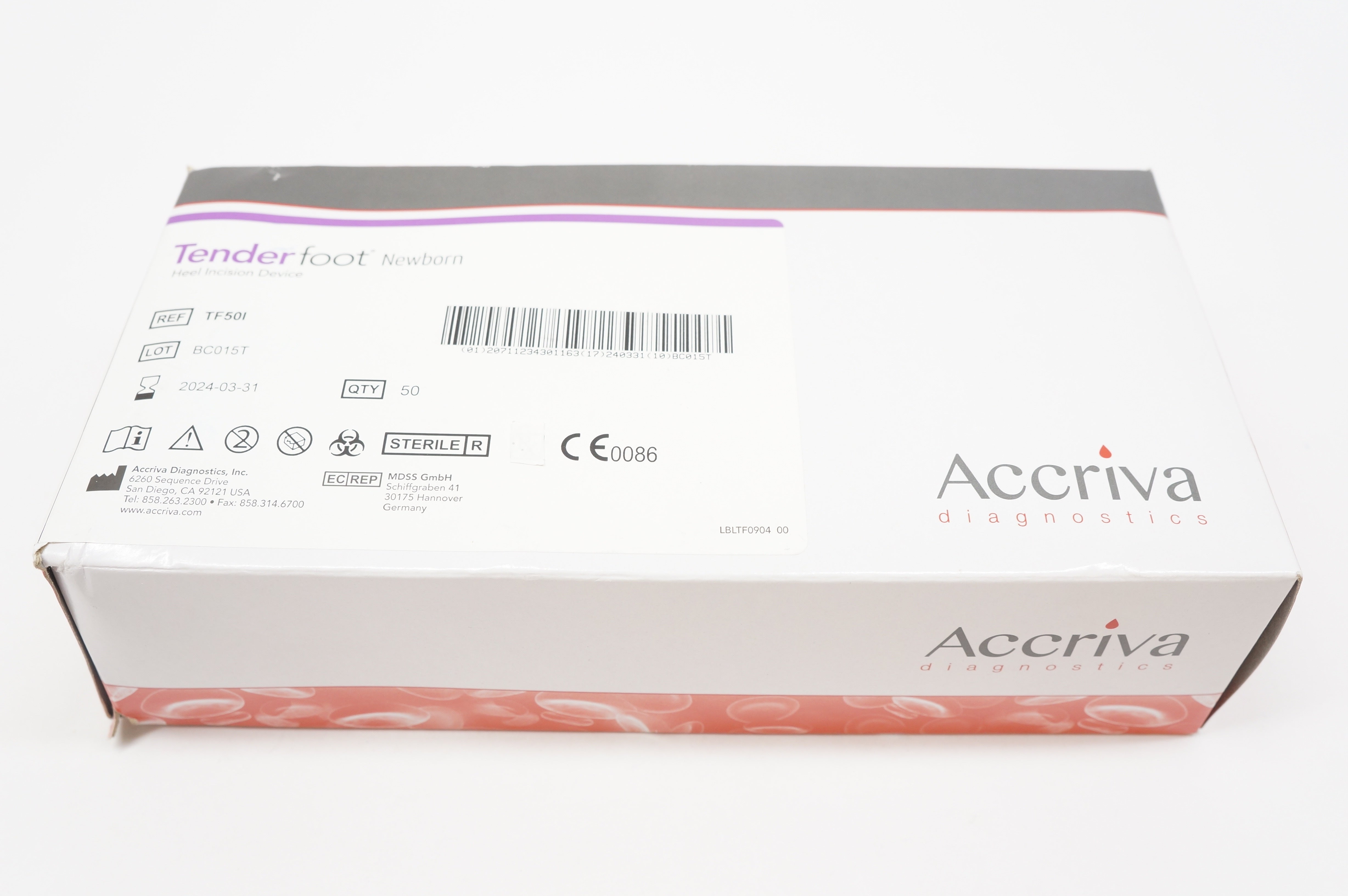 Accriva Diagnostics TF50I Tenderfoot Newborn Heel Incision Device - Box of 44