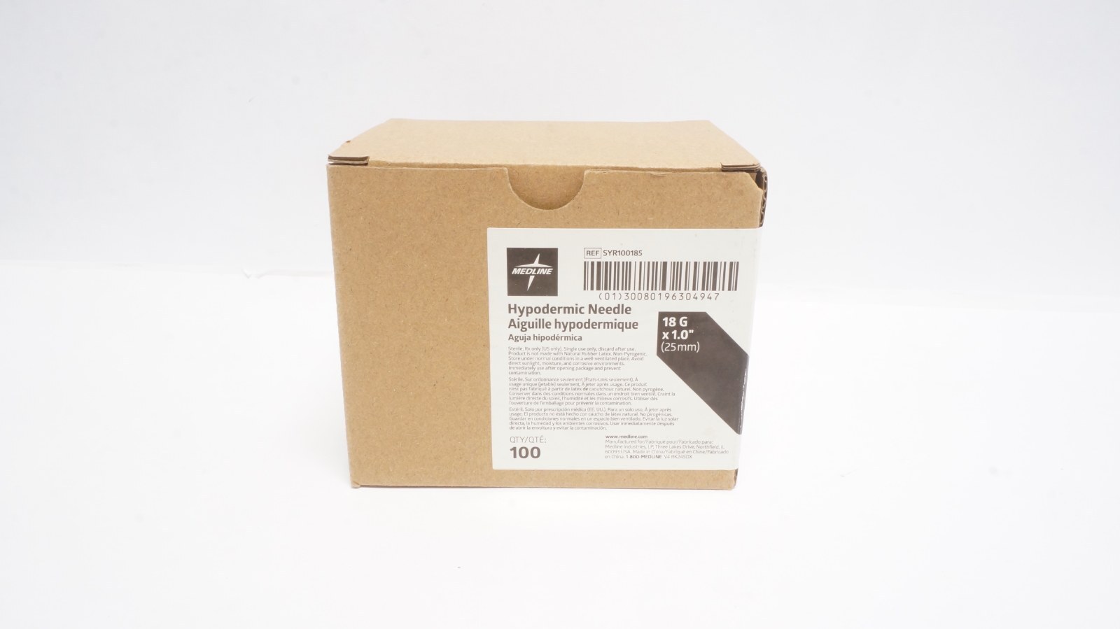 Medline SYR100185 Hypodermic Needle 18 G x 1.0" (25mm) - Box of 100