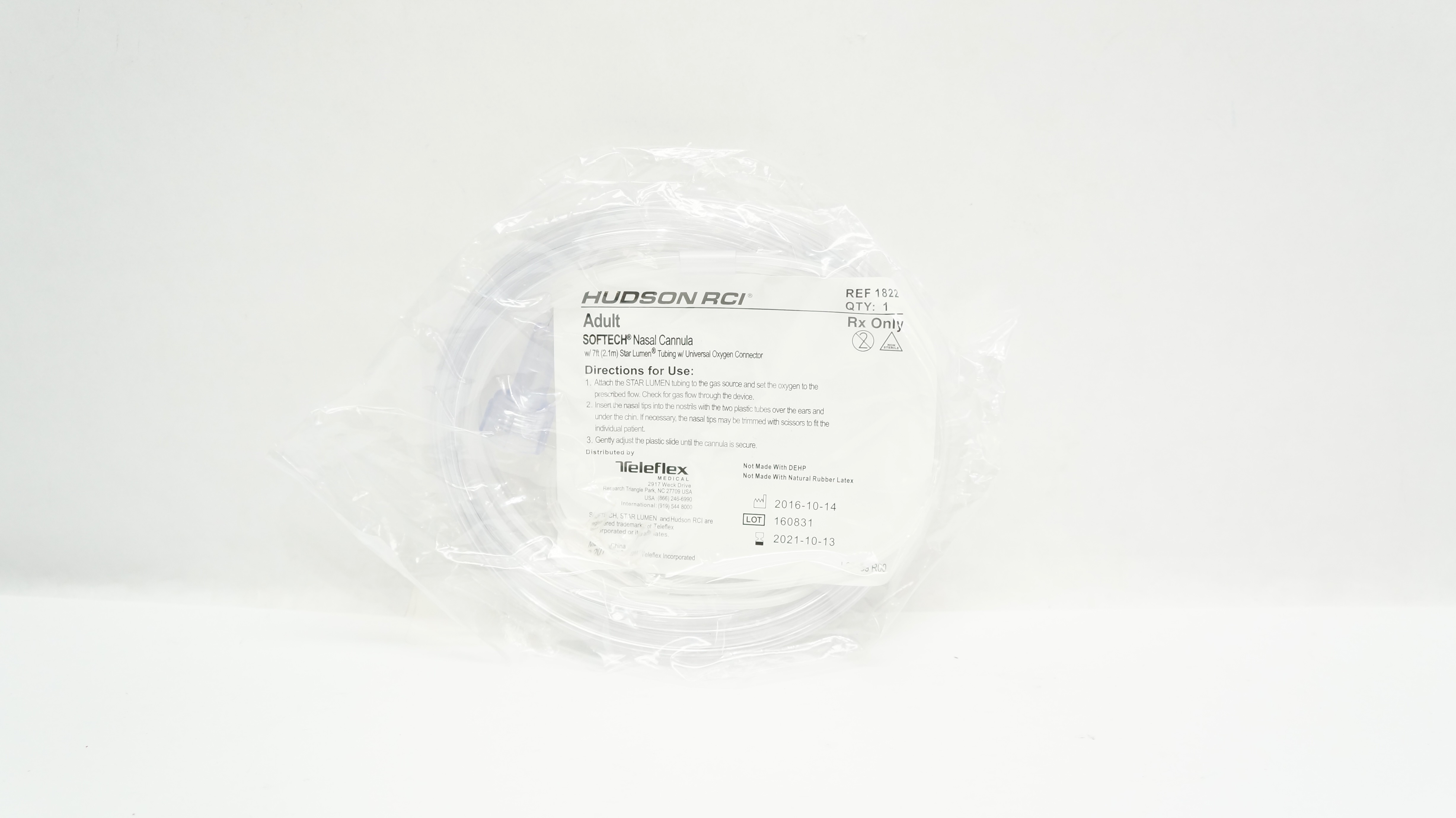 Teleflex 1822 Hudson RCI Adult Softech Nasal Cannula w/7ft. Tubing (x)
