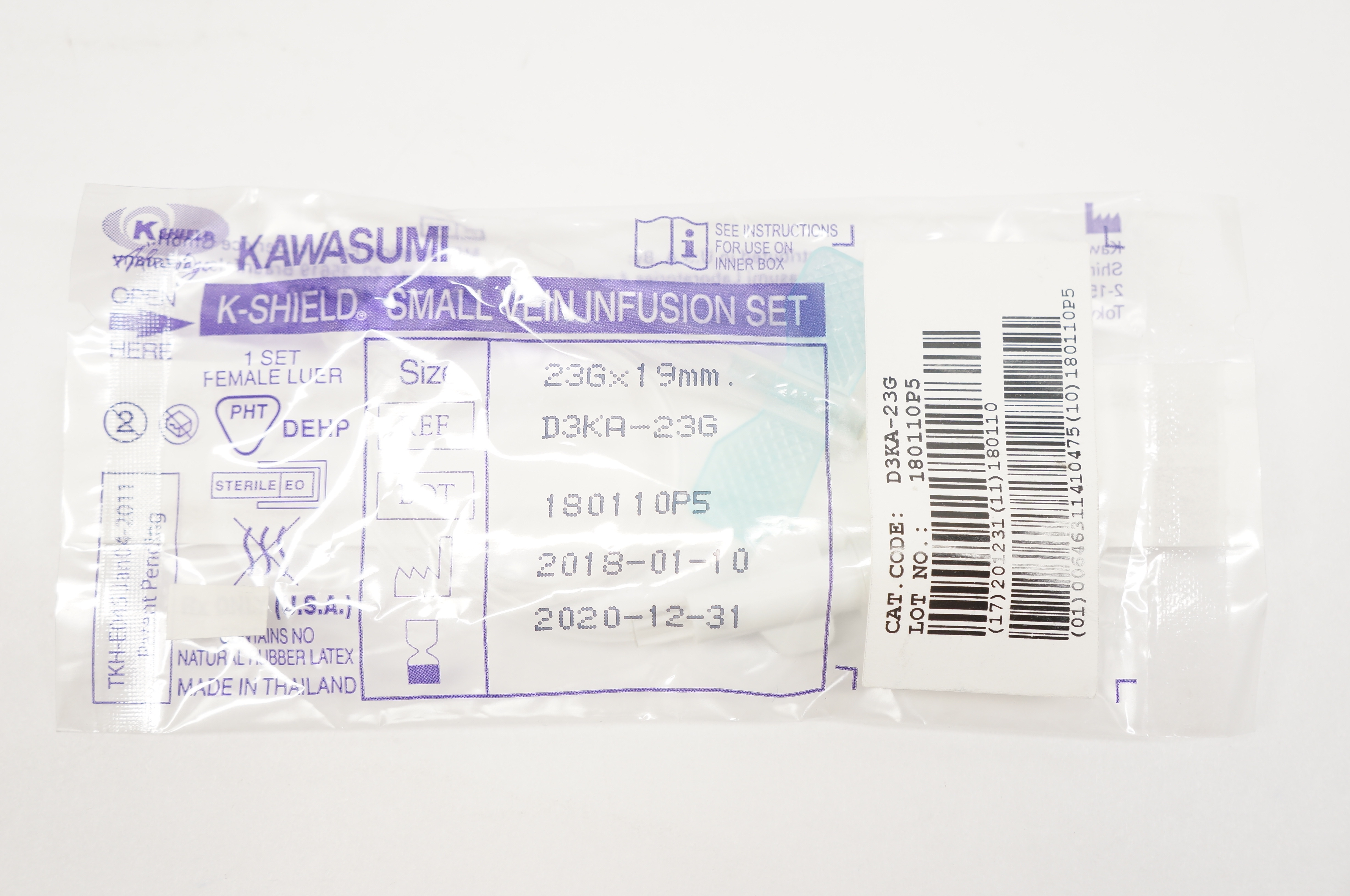 Kawasumi D3KA-23G K-Shield Small Vein Infusion Set 23G x 19mm (x)