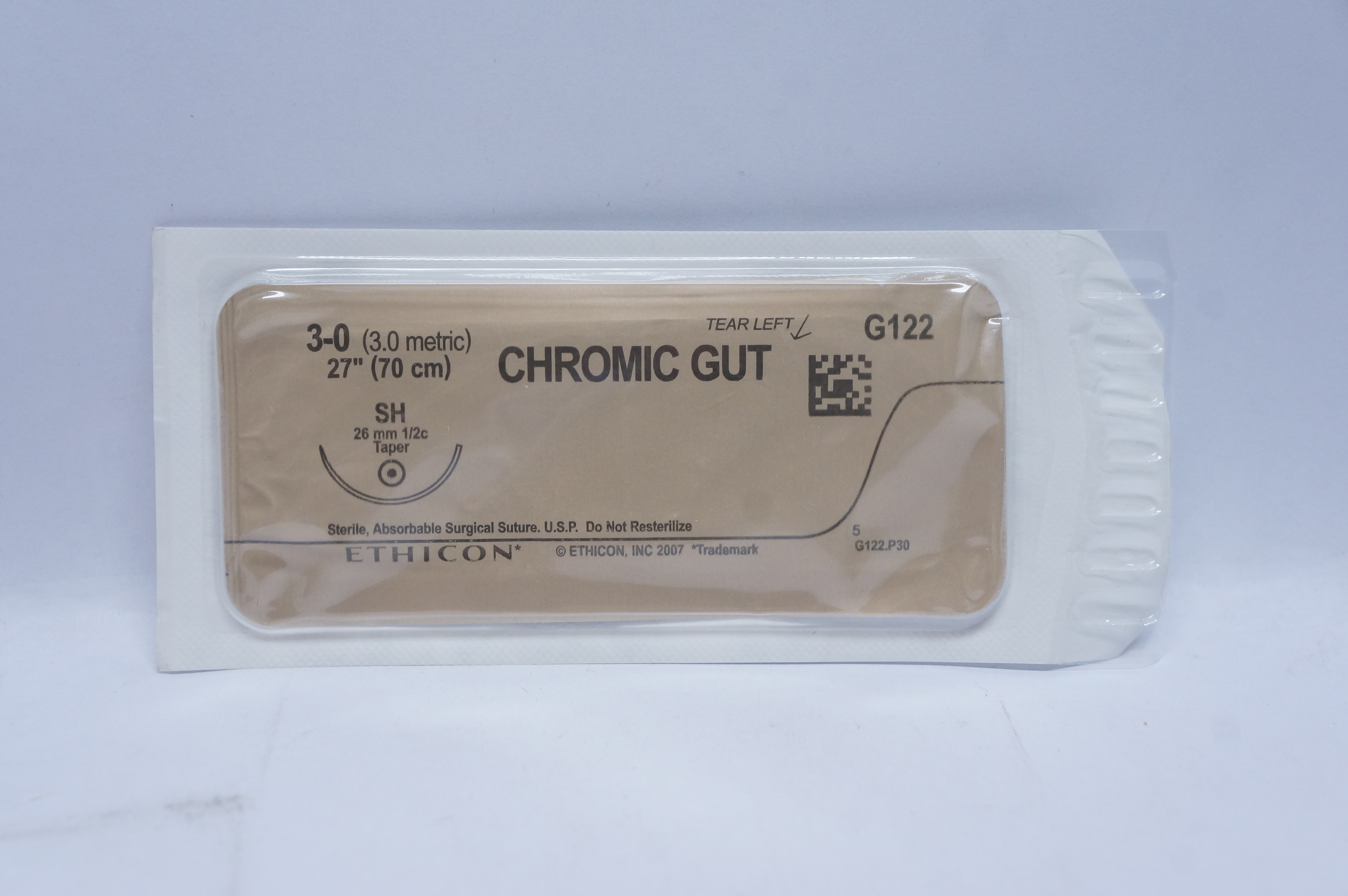 Ethicon G122 3-0 CHROMIC GUT, SH, 26mm 1/2c Taper, 27inch