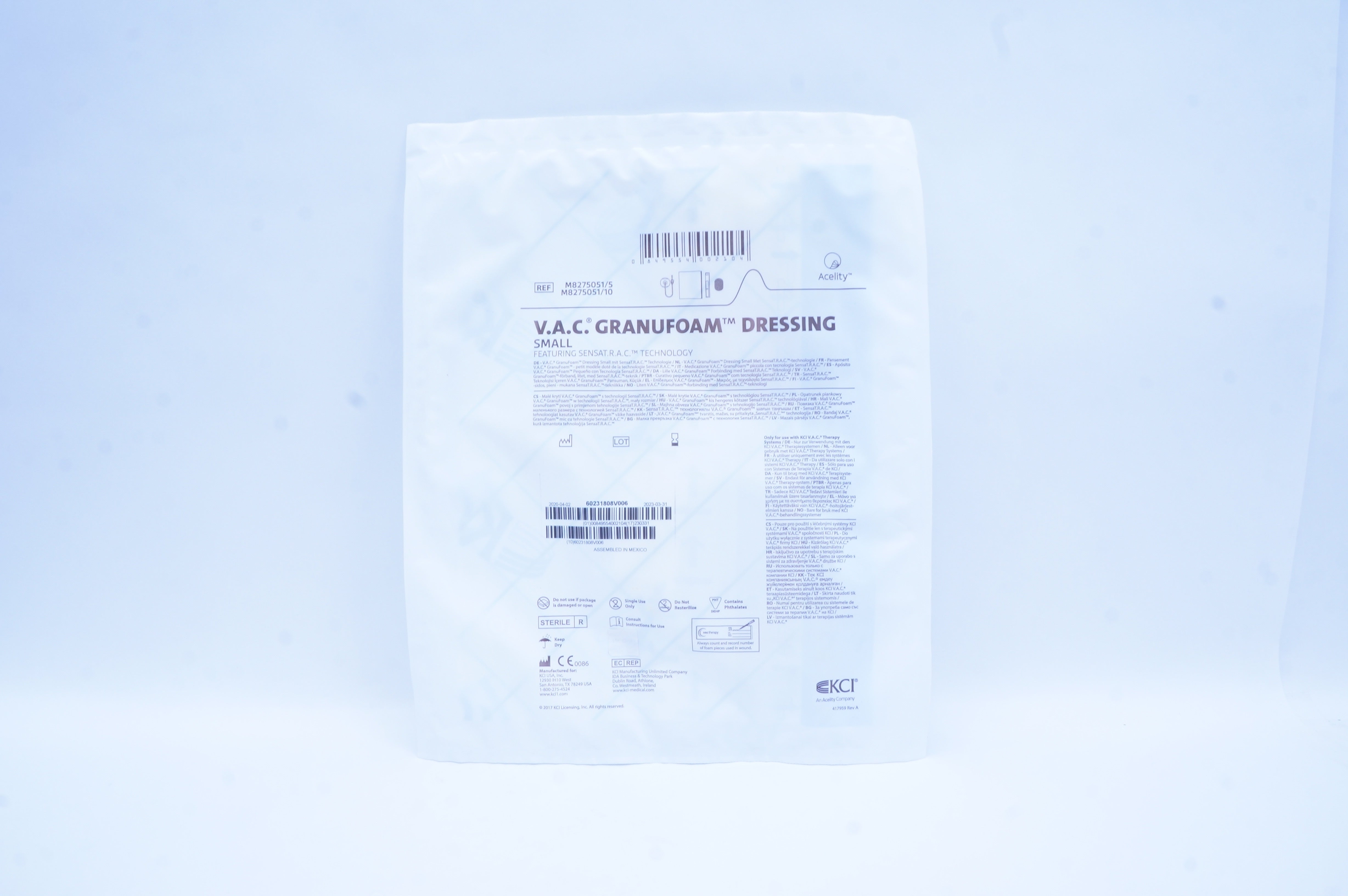 KCI M8275051/5 V.A.C. Granufoam Dressing (S) Featuring SENSAT.R.A.C. Technology