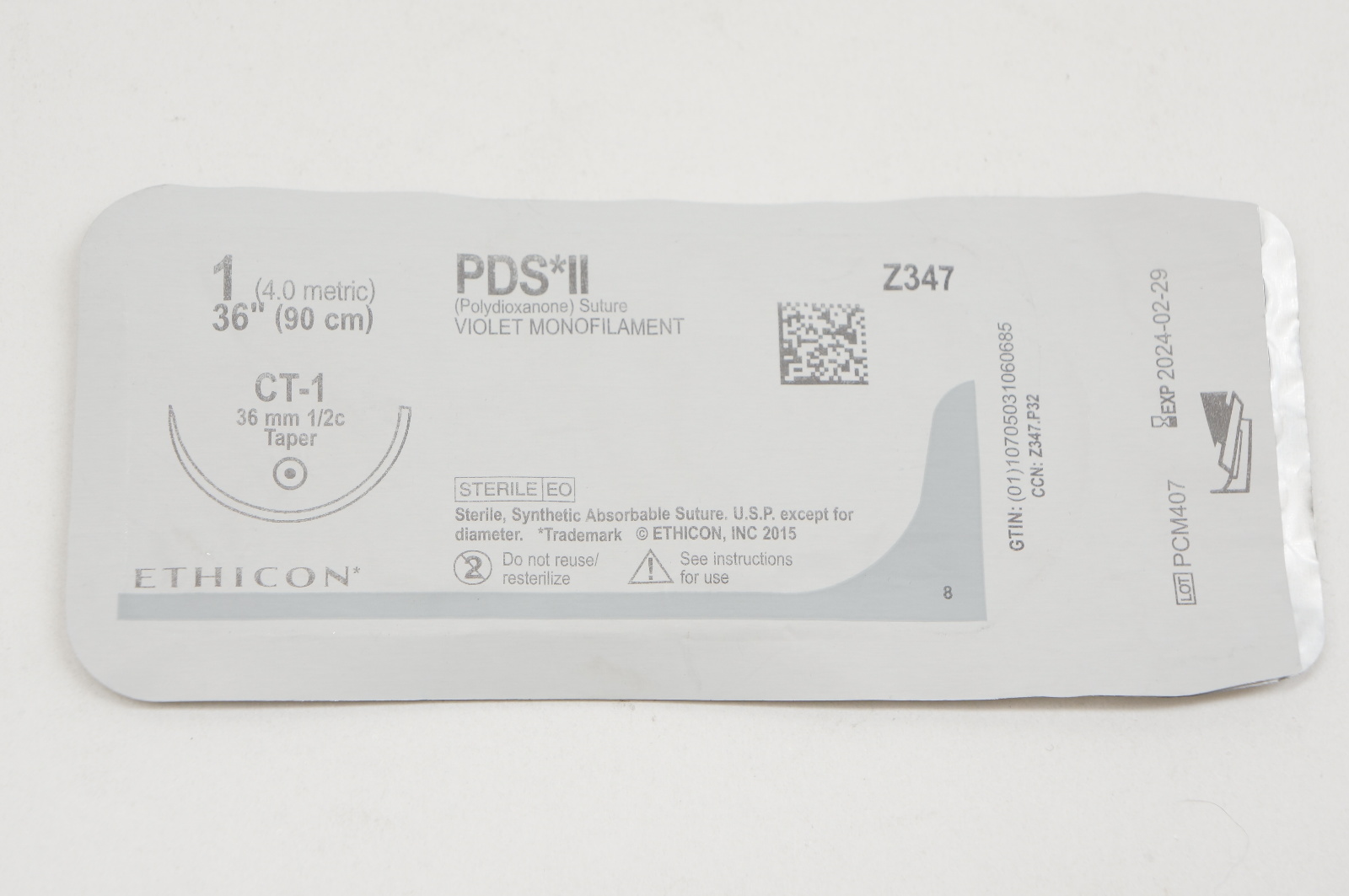 Ethicon Z347 1 PDS II, CT-1, 36mm 1/2c Taper, 36inch