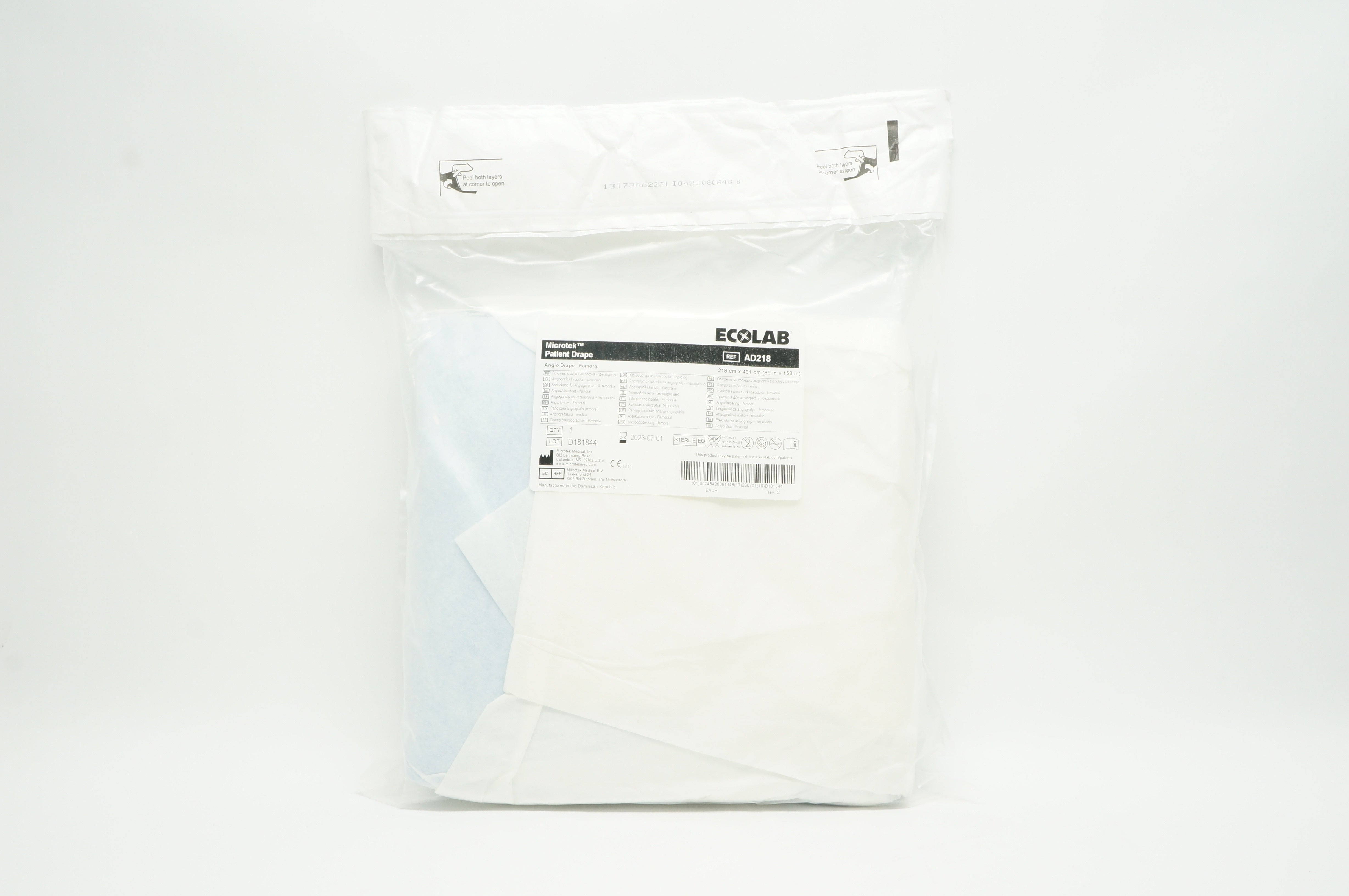 Microtek AD218 ECOLAB Patient Drape Angio - Femoral 86inch x 158inch