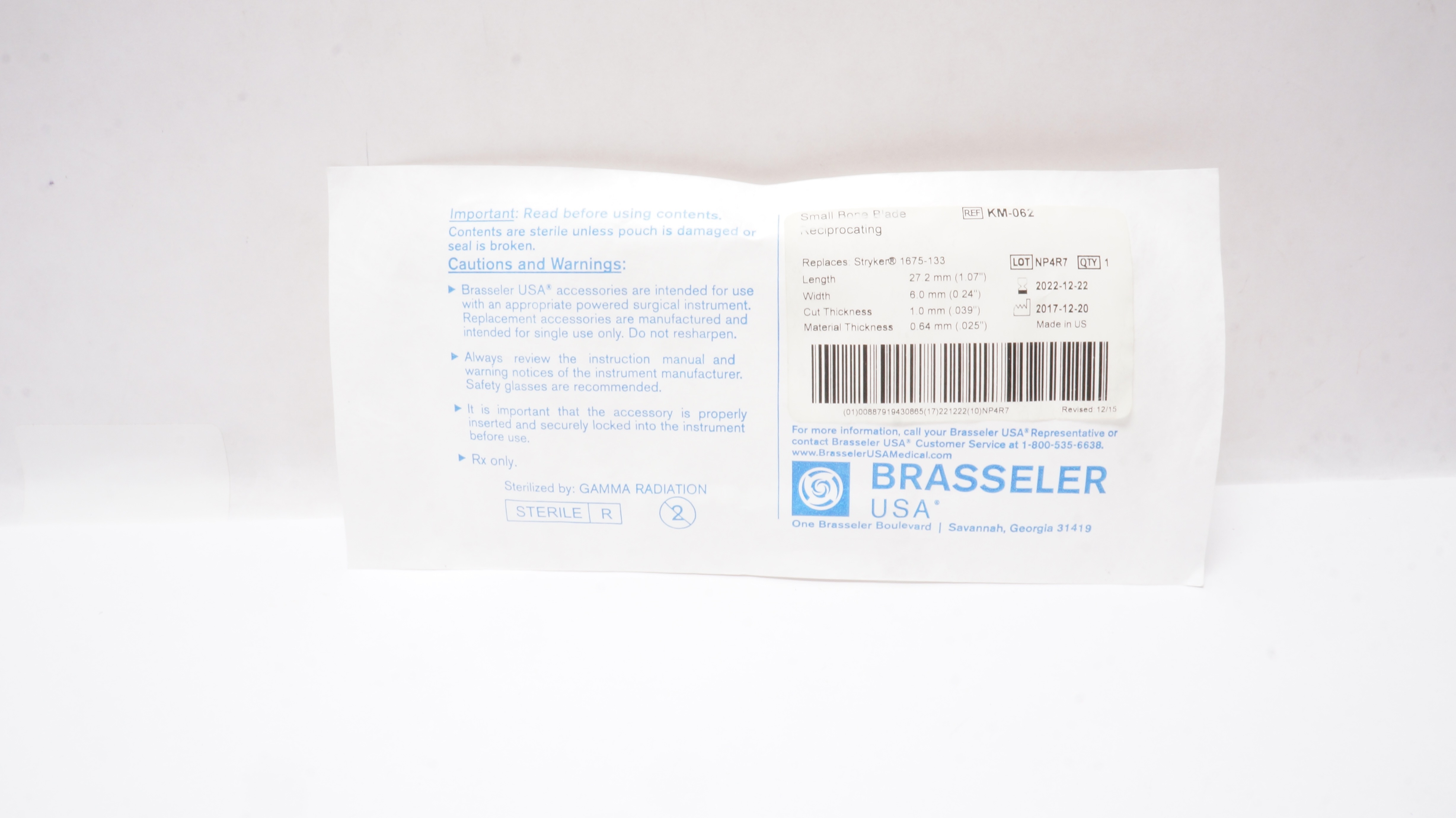 Brasseler KM-062 Small Bone Blade Reciprocating 0.24inch x 1.07inch (x)