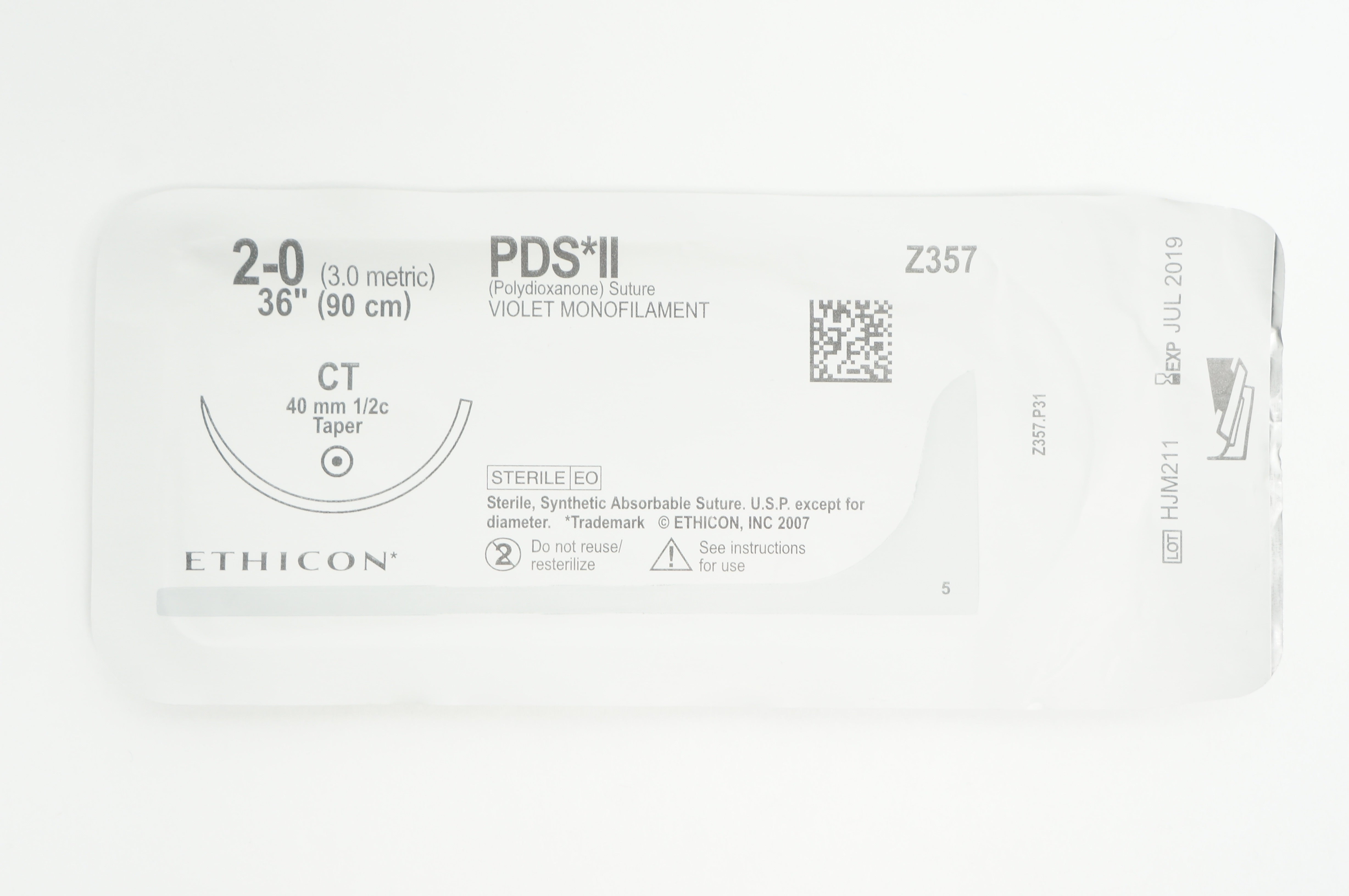 Ethicon Z357 2-0 PDS II CT, 40mm 1/2c Taper, 36inch (x)