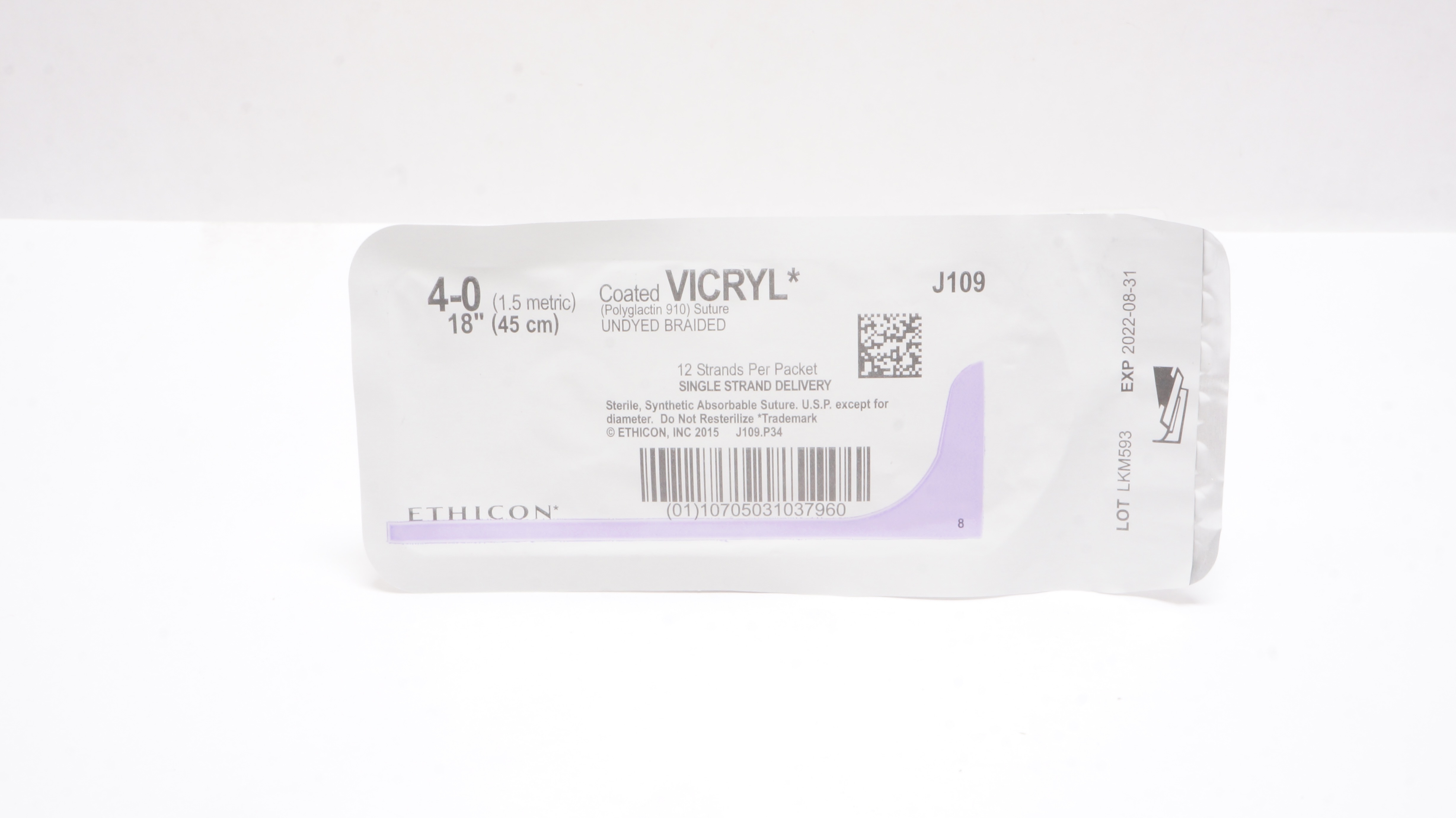 Ethicon J109 4-0 Coated VICRYL Polyglactin 910 Stre Undyed Braided, 18inch (x)