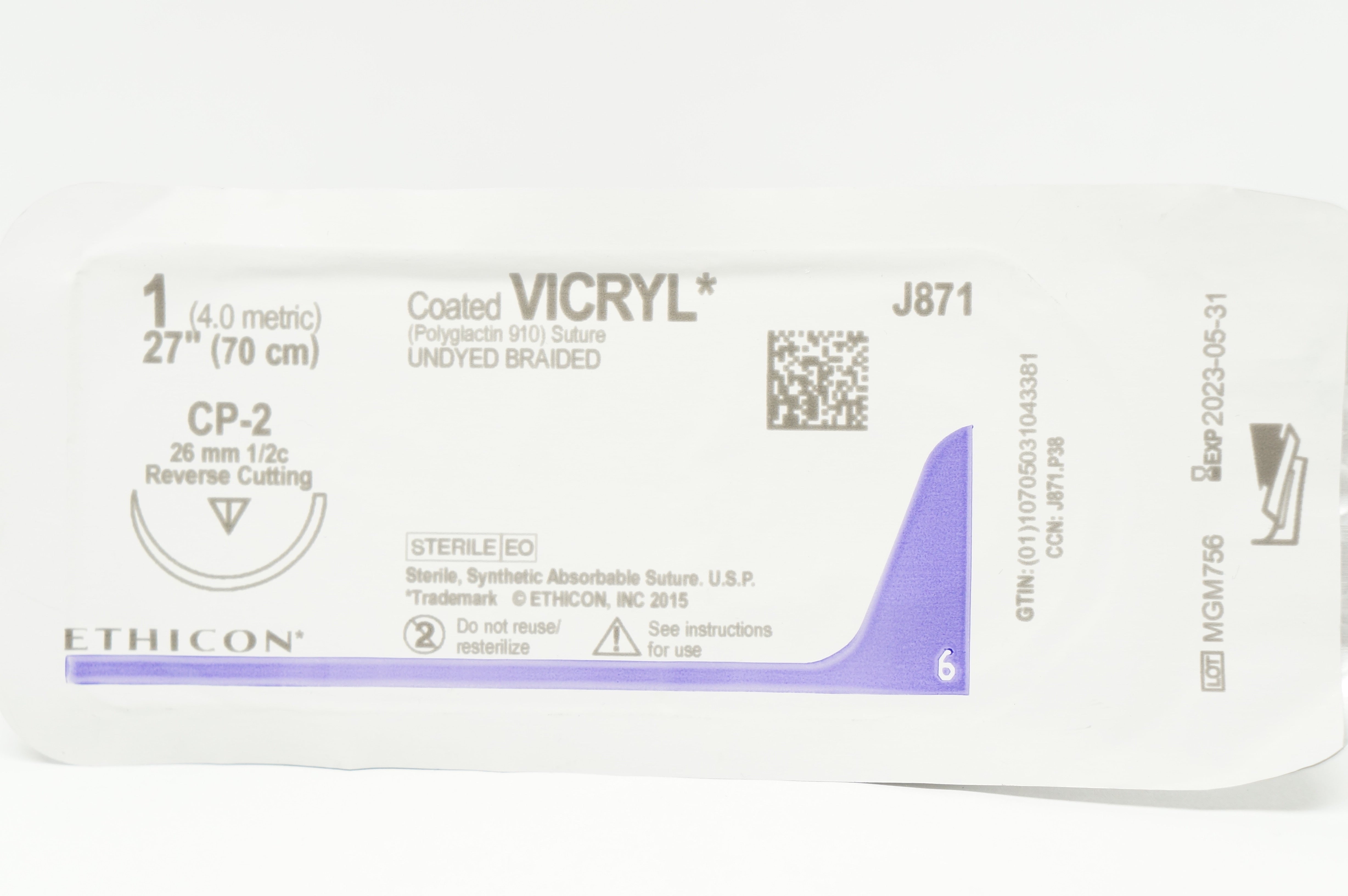 Ethicon J871 1 Coated VICRYL, CP-2 26mm 1/2c Reverse Cutting, 27in