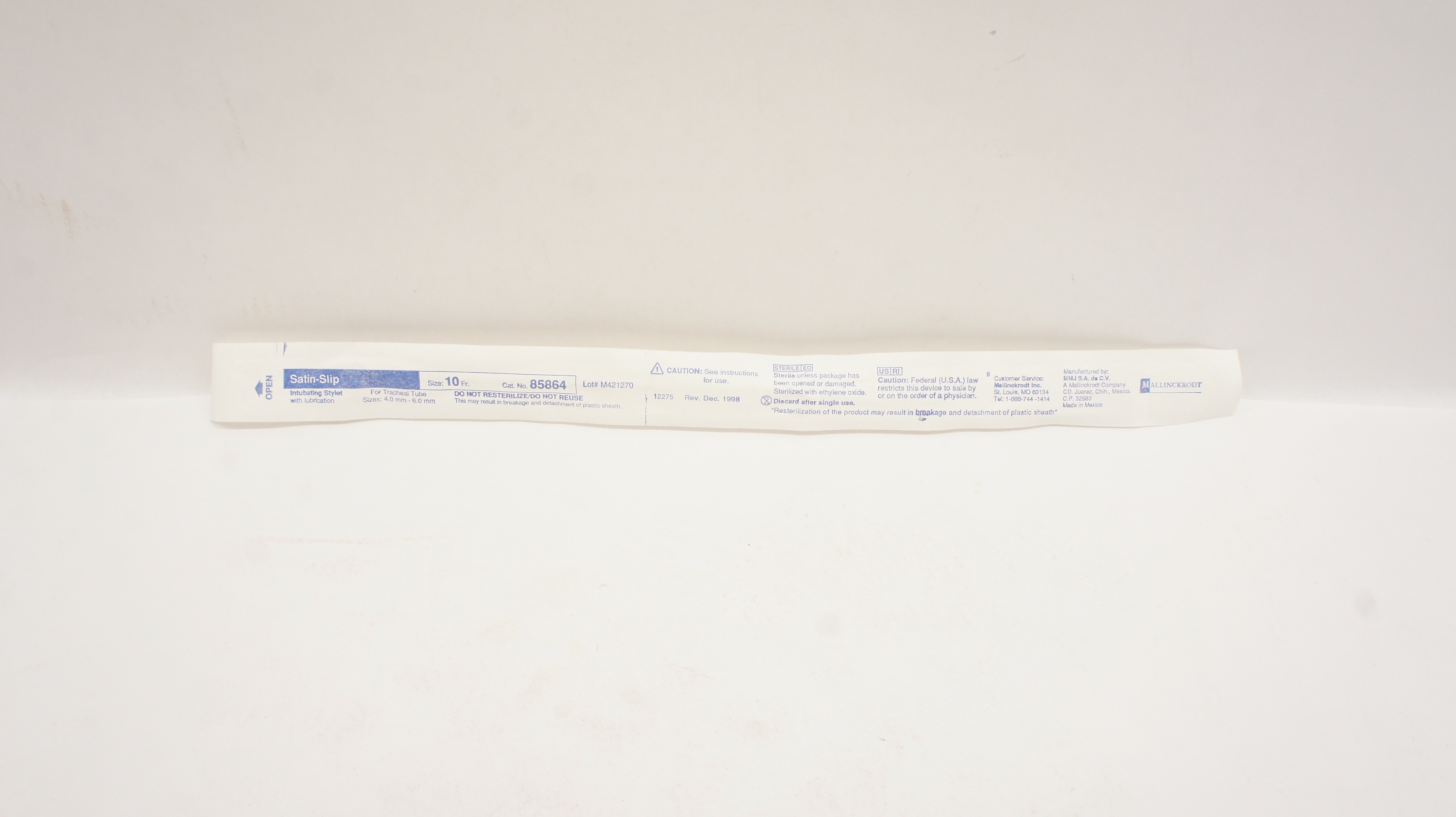 Mallinckrodt 85864 Satin-Slip Intubating Stylet with Lubrication 10Fr