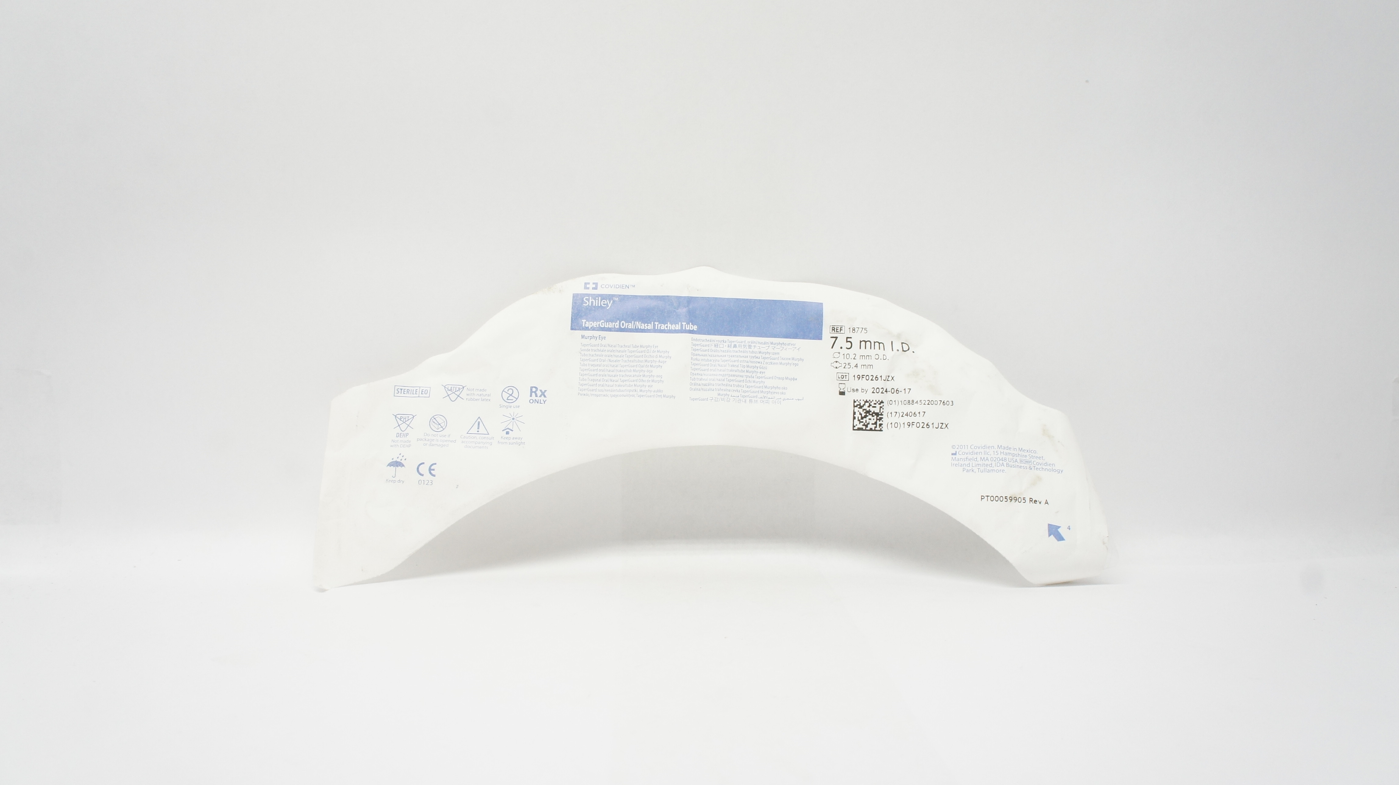 Covidien 18775 Shiley TaperGuard Oral/Nasal Tracheal Tube 7.5mm ID, 10.2mm OD