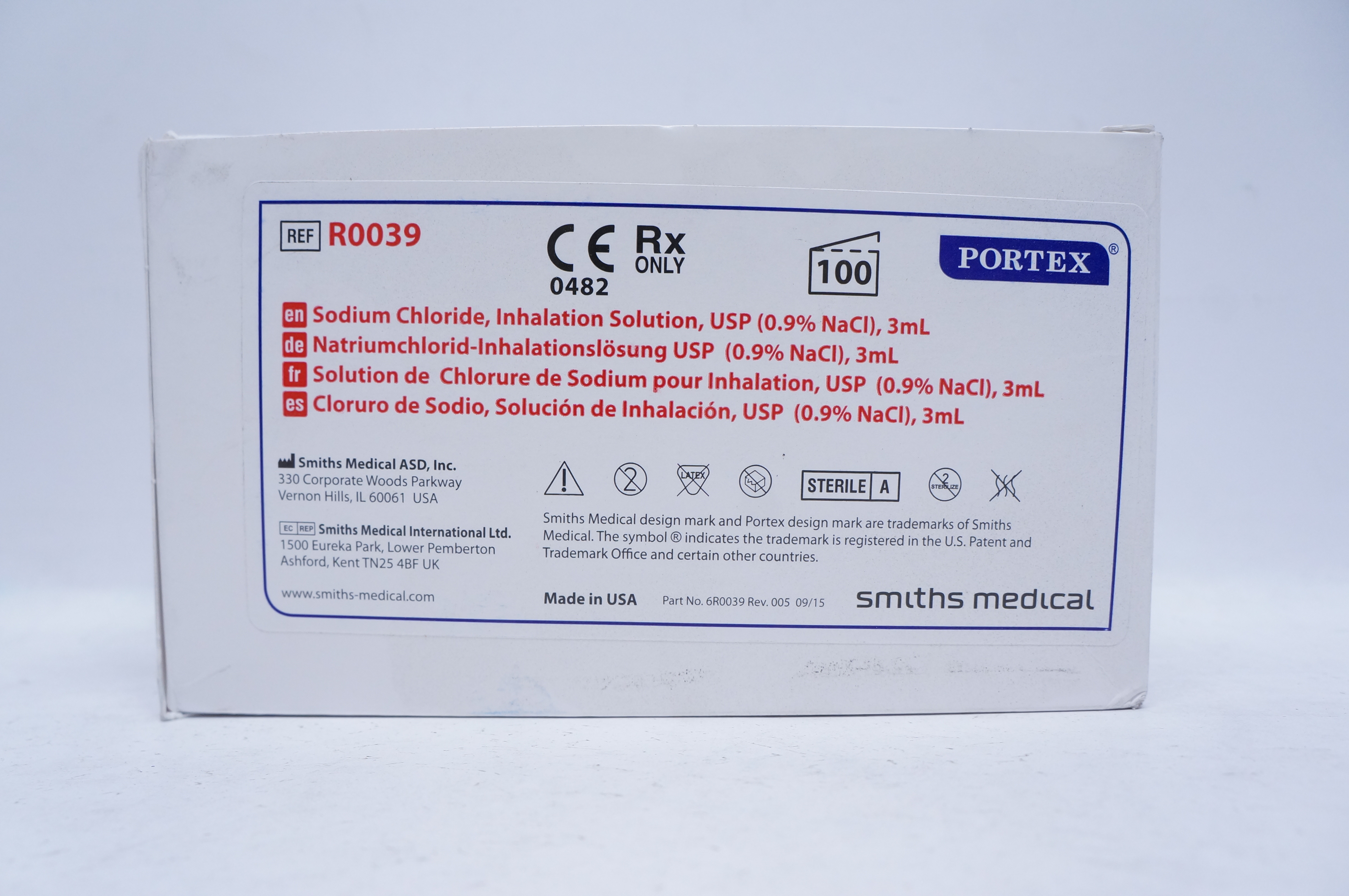 Smiths Medical R0039 Sodium Chloride, Inhalation Solution, USP 3ml - Box of 100