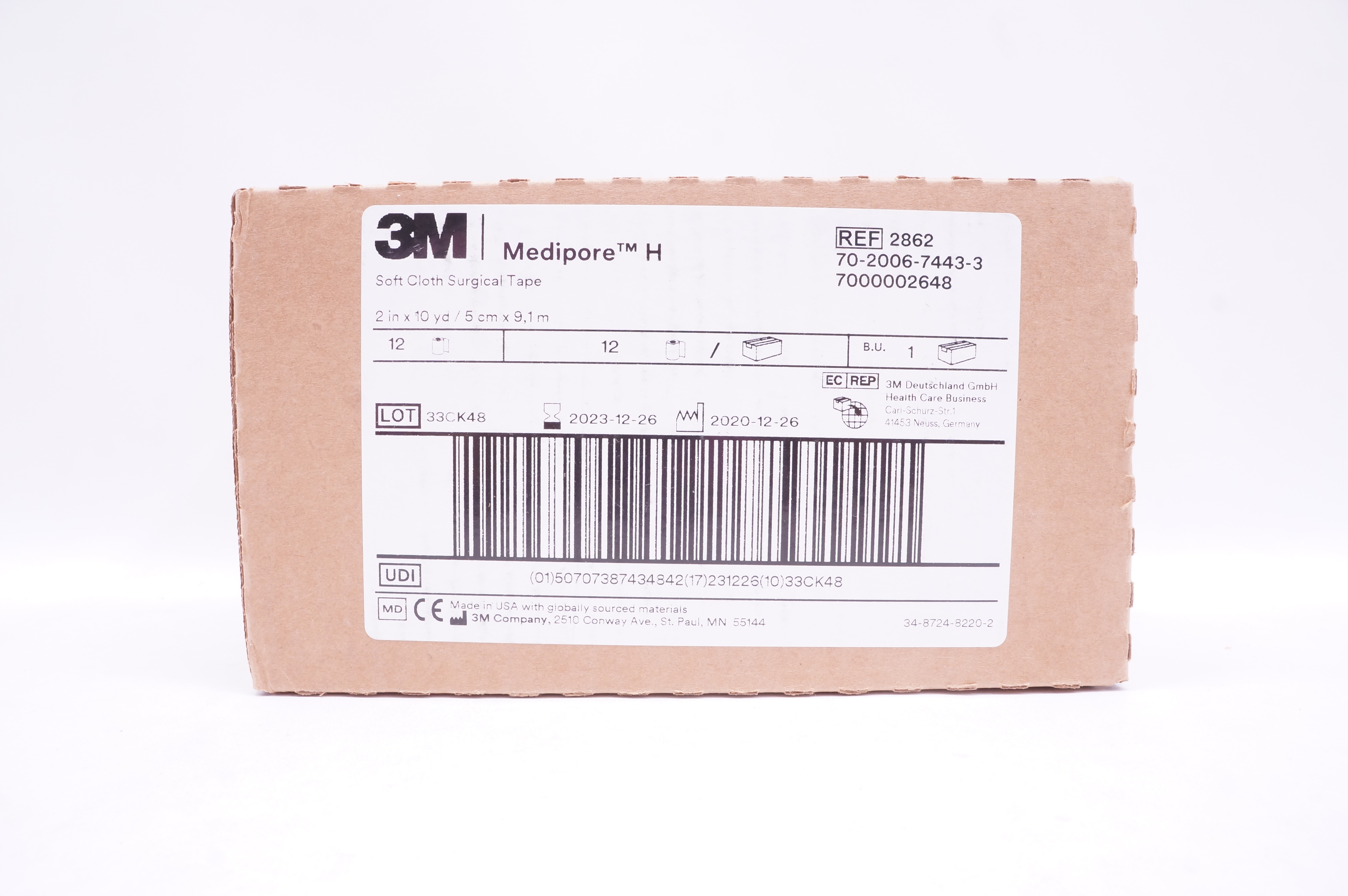 3M 2862 Medipore-H Soft Cloth Surgical Tape 2inch x 10yd. - Case of 12