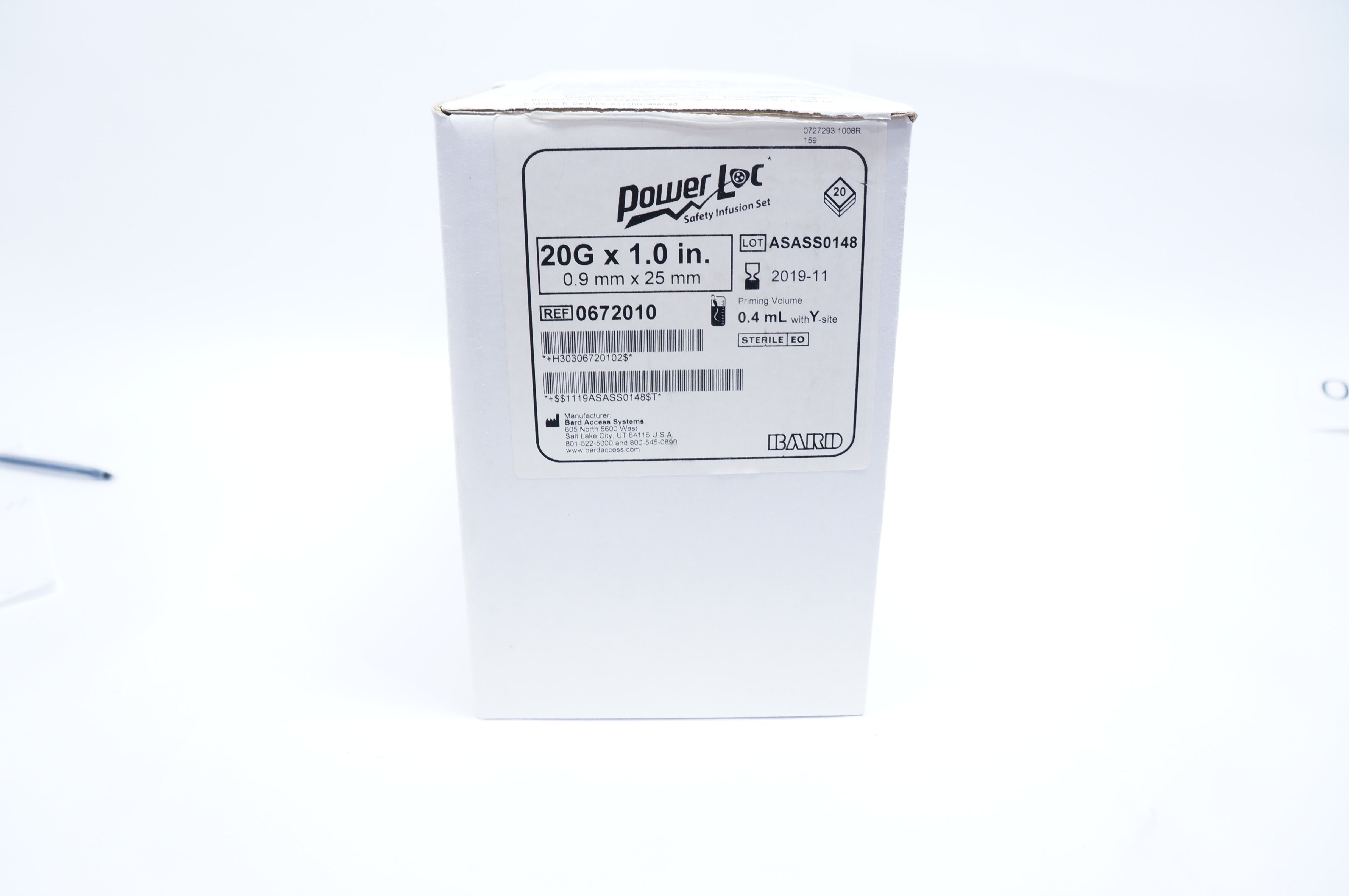 Bard 0672010 Power Loc Safety Infusion Set 20G x 1.0inch - Box of 20 (x)