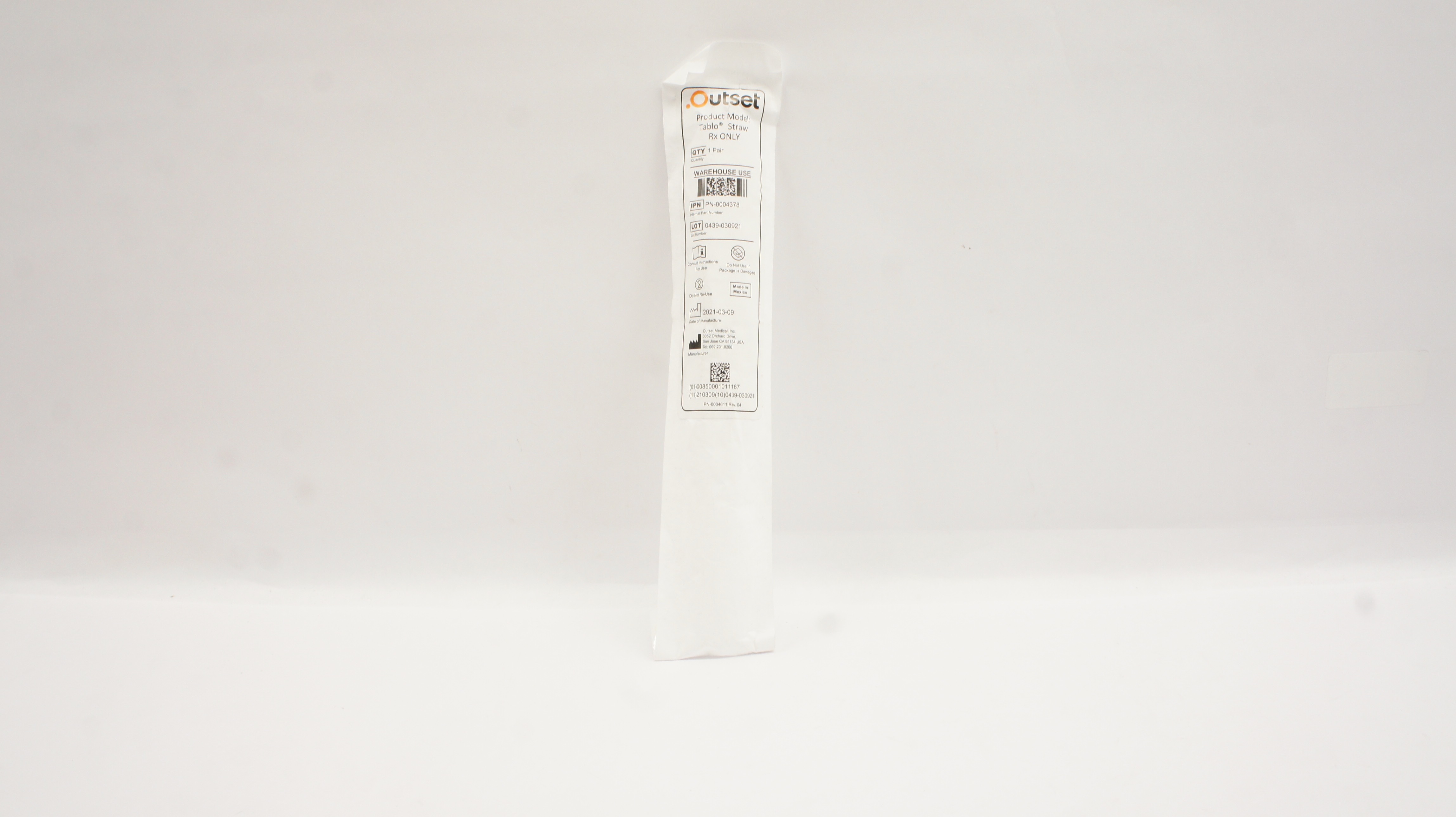 Outset Medical PN-0004378 Product Model: Tablo Straw - 1 Pair