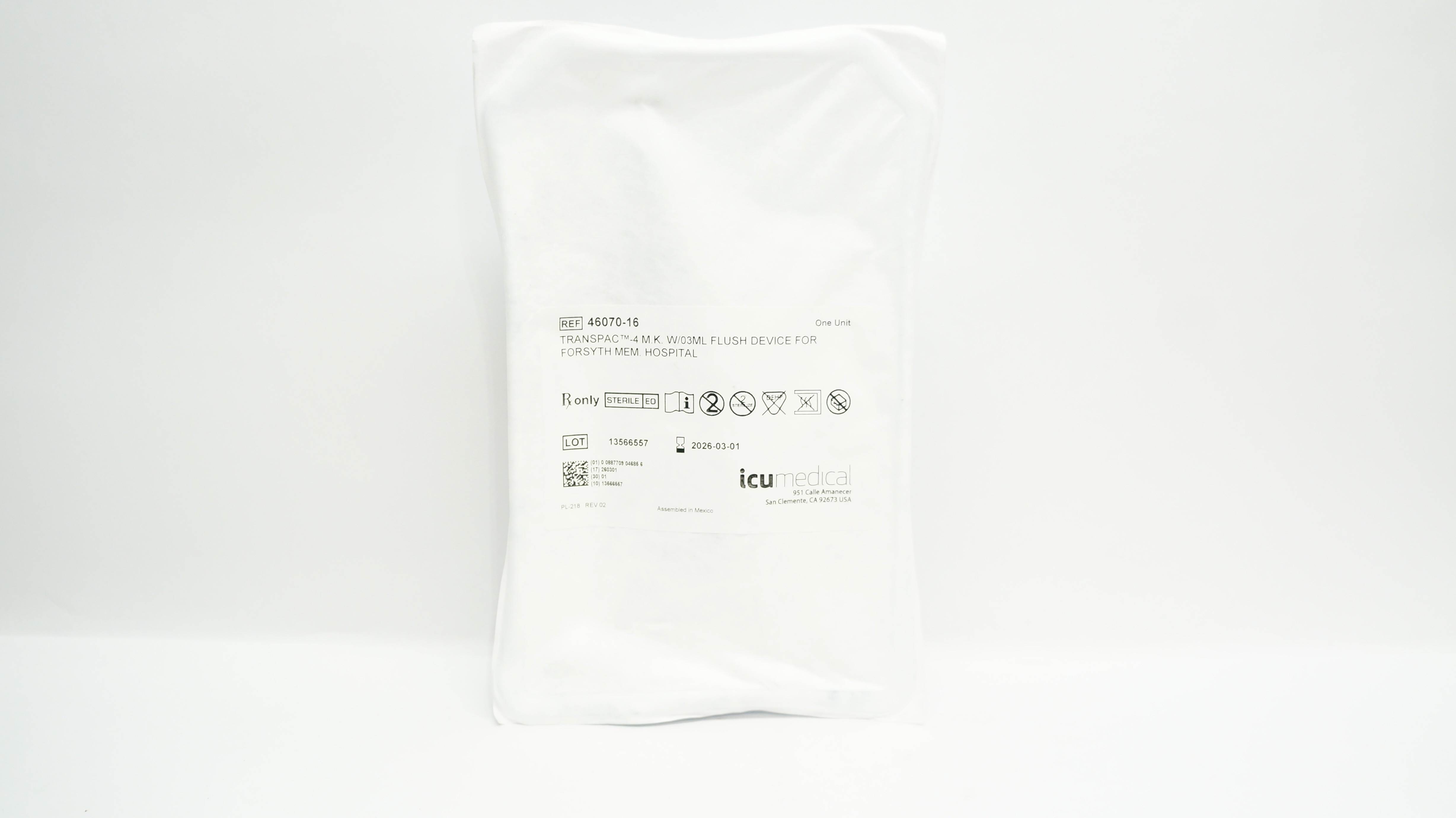 IcuMedical 46070-16 Transpac-4 M.K. W/03 mL Flush Device