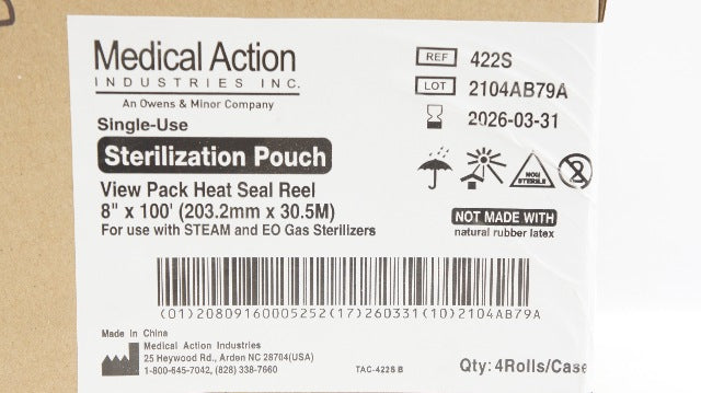 Medical Action 422S Sterilization Pouch 8inch x 100ft. - Case of 4