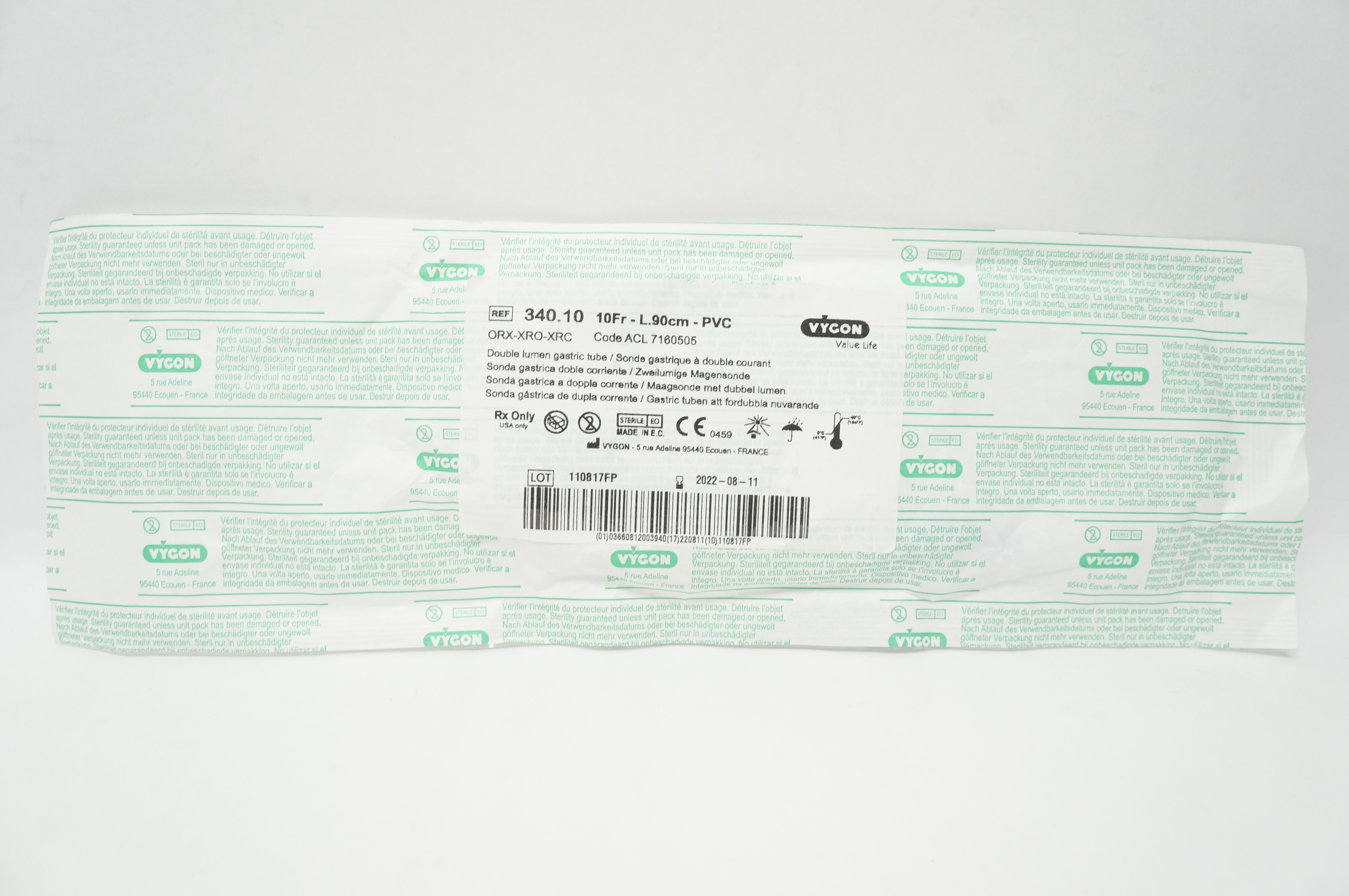 Vygon 340.10 Double Lumen Gastric Tube 10Fr x 90cm (x)