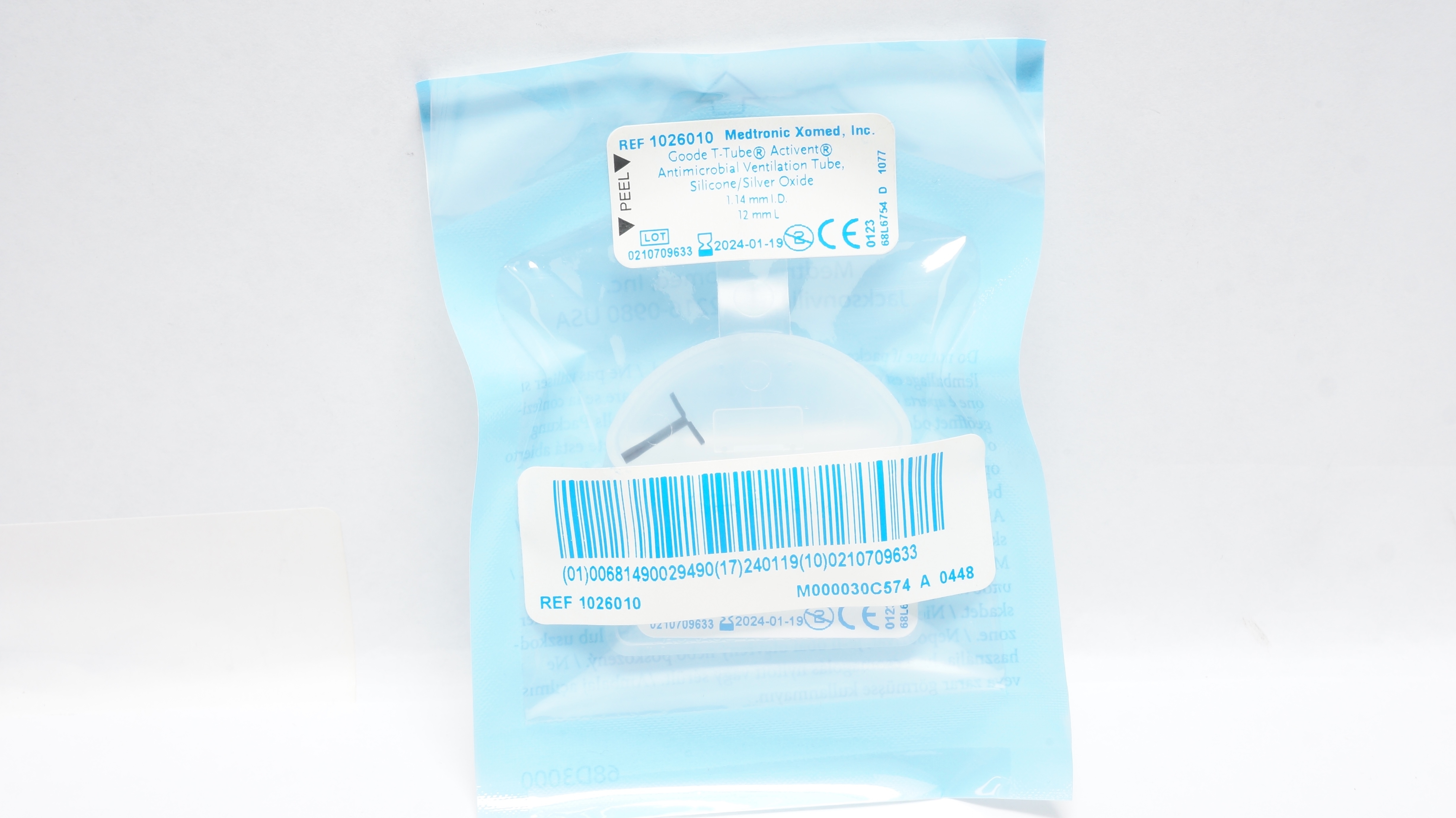 Medtronic 1026010 Goode T-Tube Antimicrobial Ventilation Tube 1.14ID x 12mm(x)
