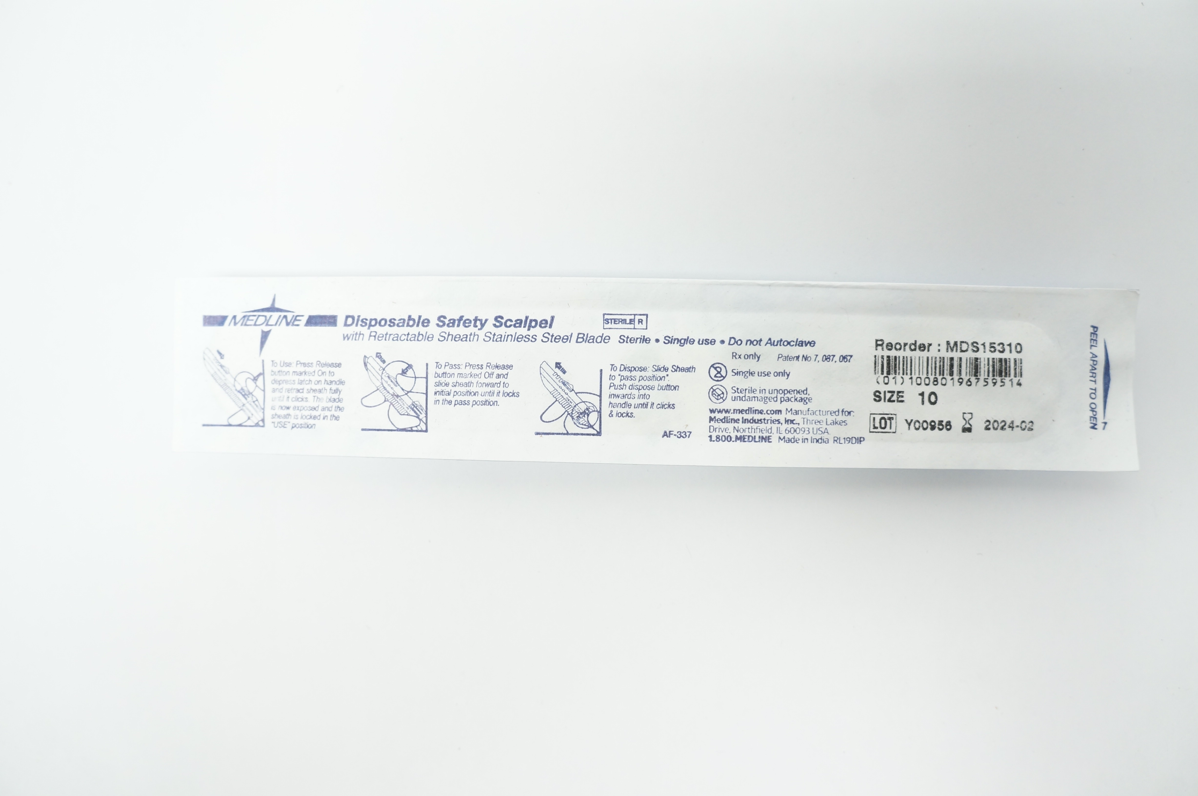 Medline MDS15310 Disposable Safety Scalpel, Size 10