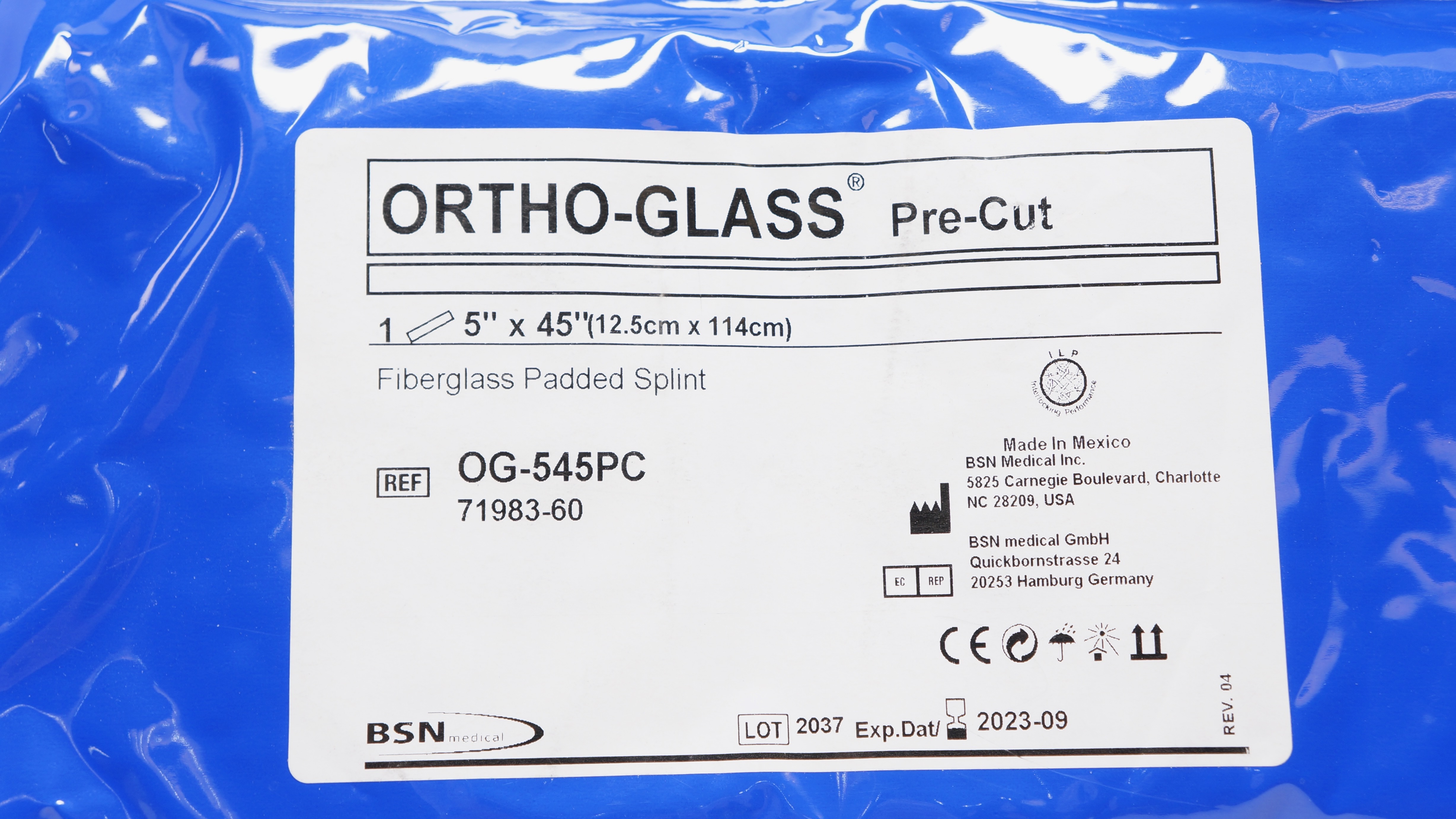 BSN Medical OG-545PC ORTHO-GLASS Pre-Cut Fiberglass Padded Splint 5 x 45inch (x)